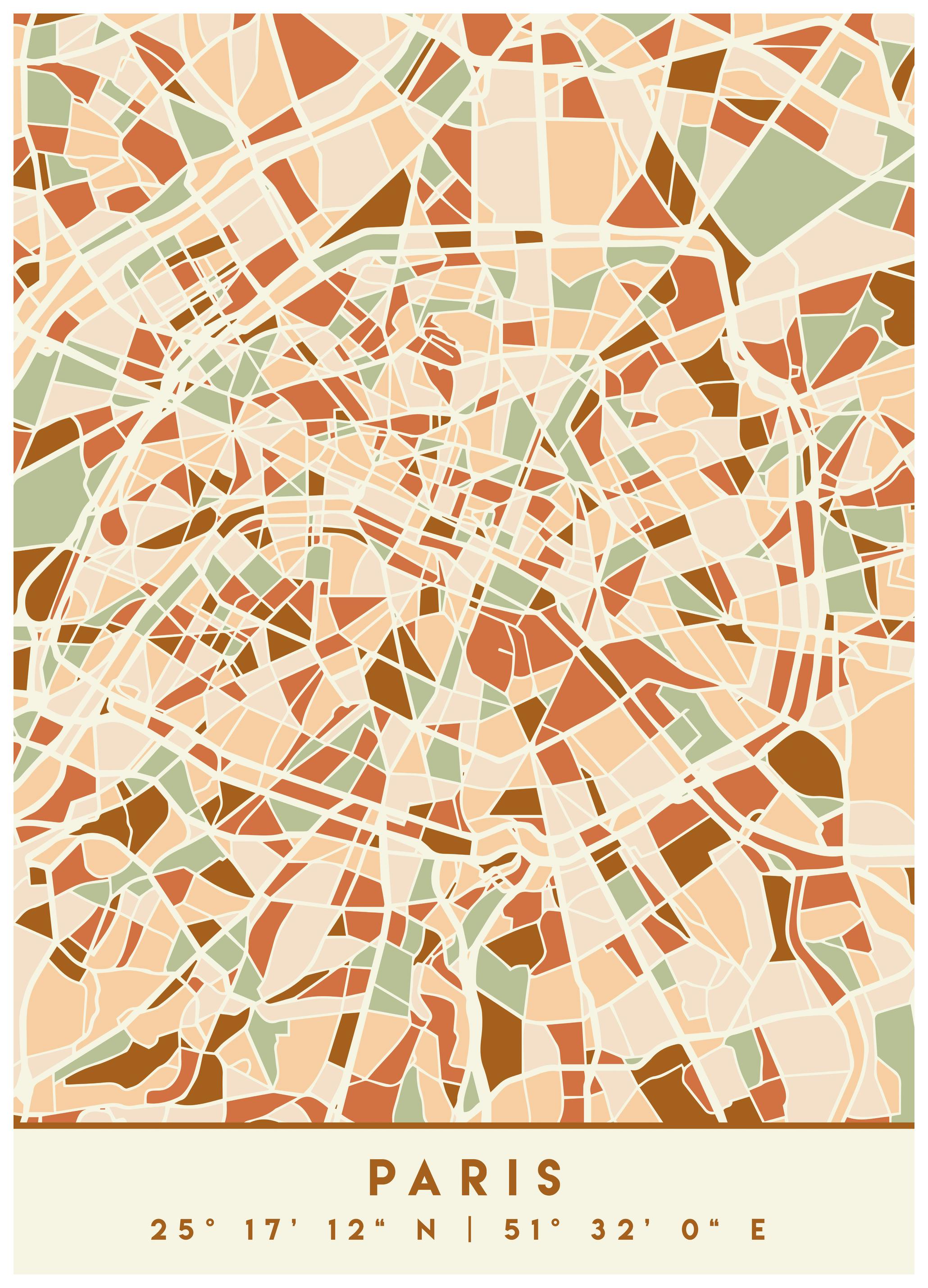 Emiliano Deificus - Paris Geometric City Map Affiche - Poster Store
