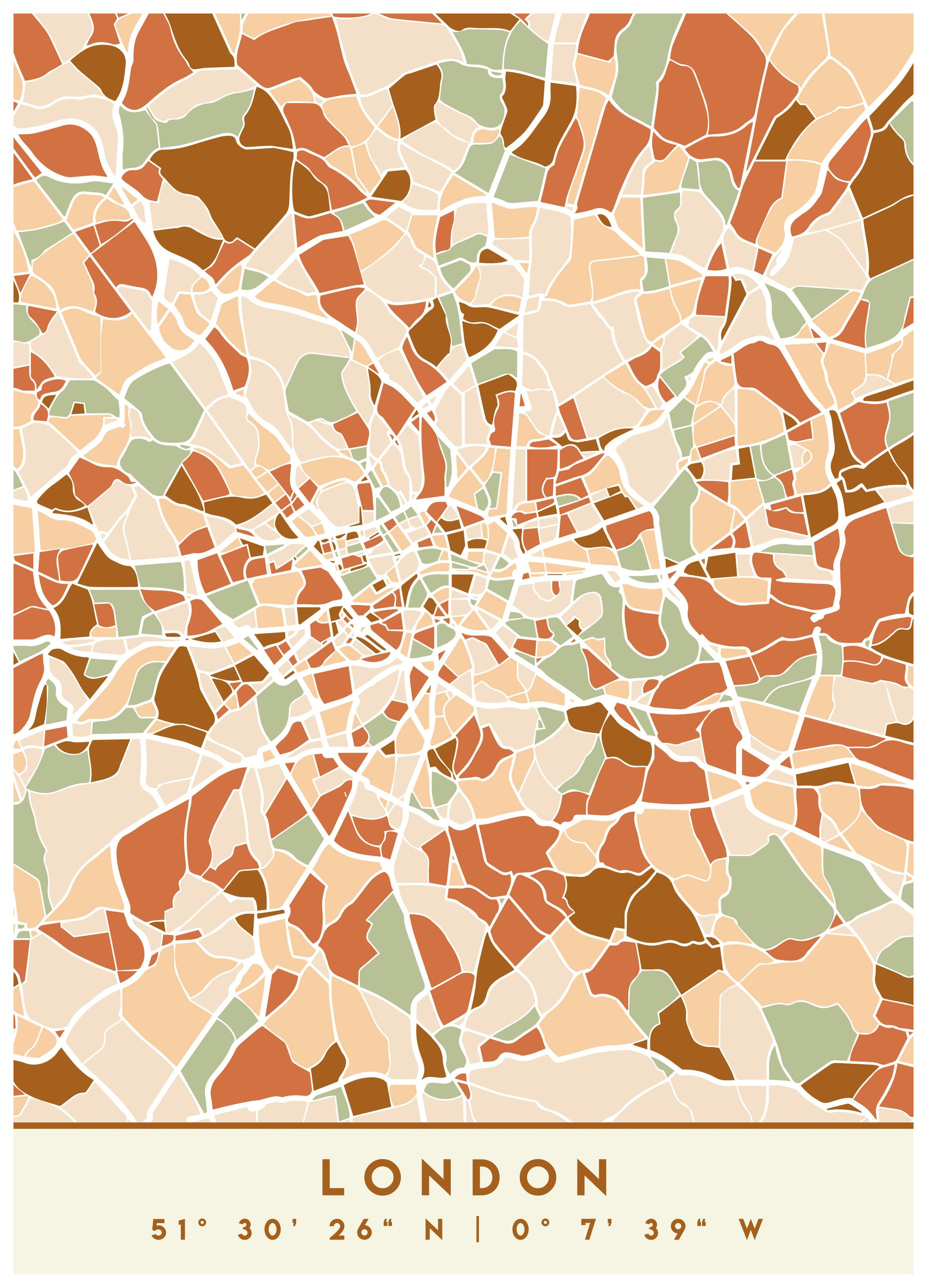 Emiliano Deificus - Geometric London Map Poster (70x100 cm) - Poster Store