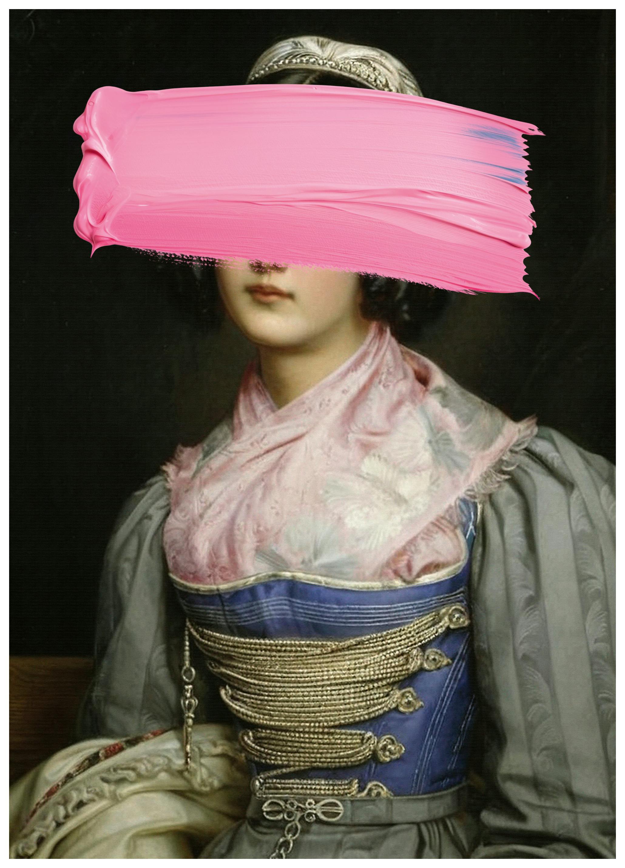 The Art Concept - Roze Penseelstreek Klassiek Portret Poster (70x100 cm) - Poster Store