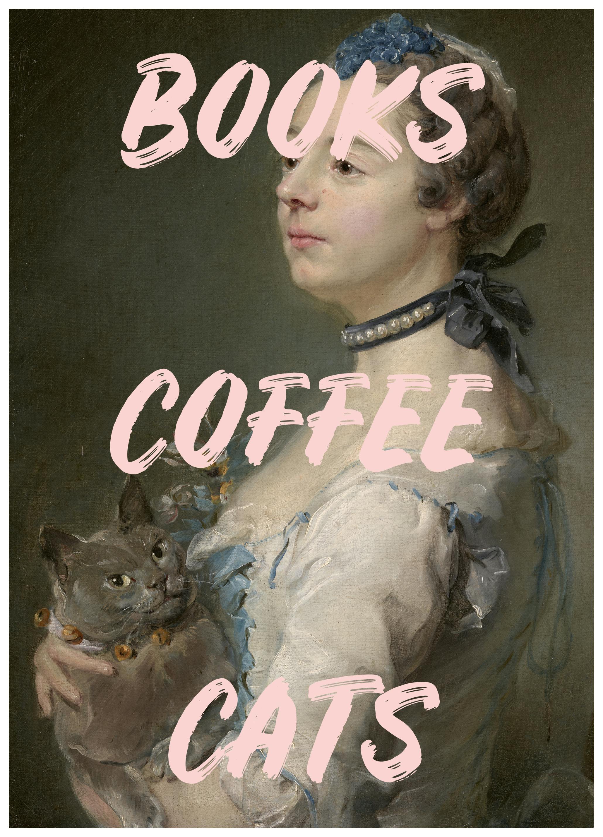Talitha McQueen - Books Coffee Cats Lady Poster (70x100 cm) - Poster Store