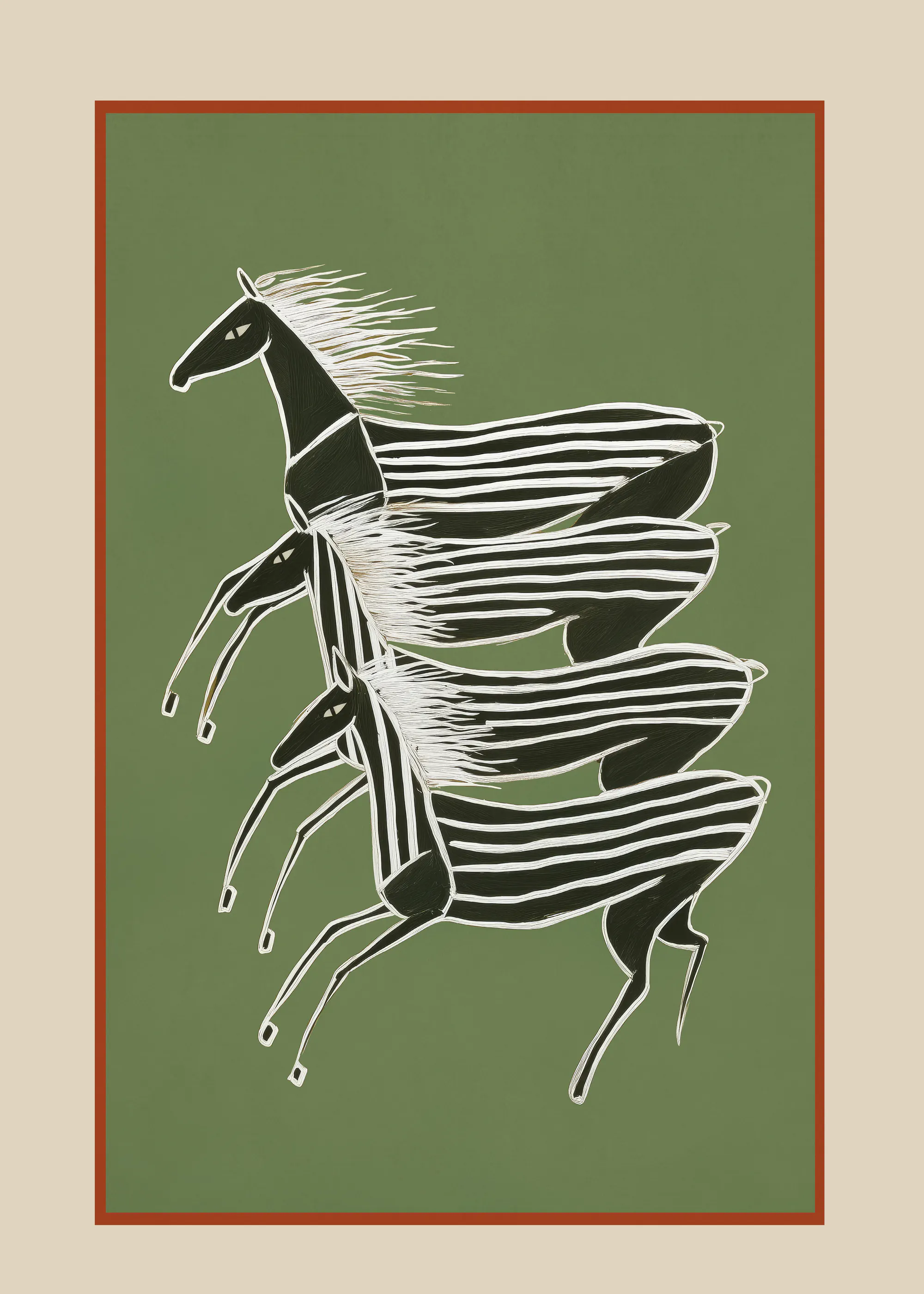 City Art - Running Zebras Green Poster 0