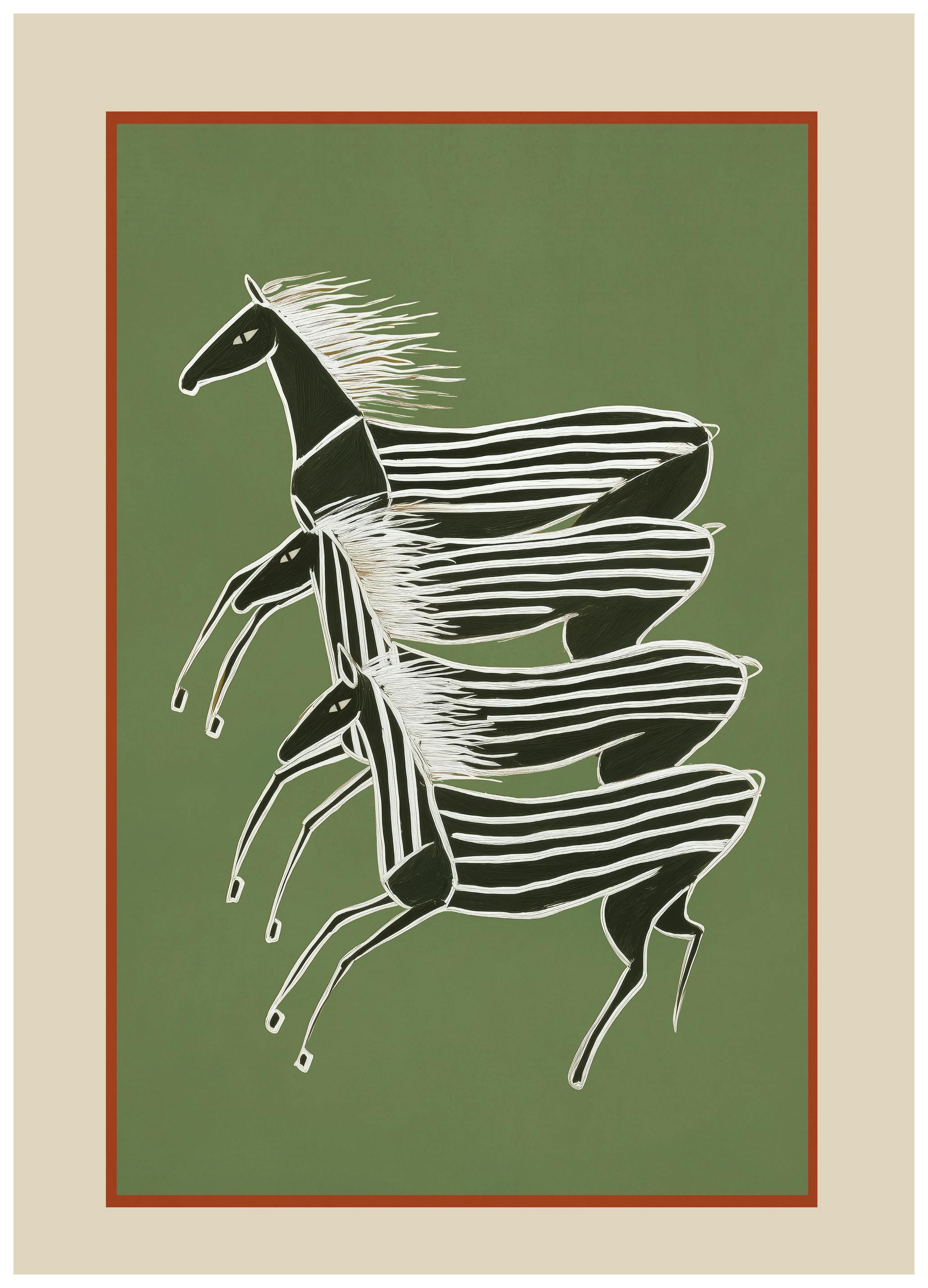 City Art - Running Zebras Green Plakat (70x100 cm) - Poster Store