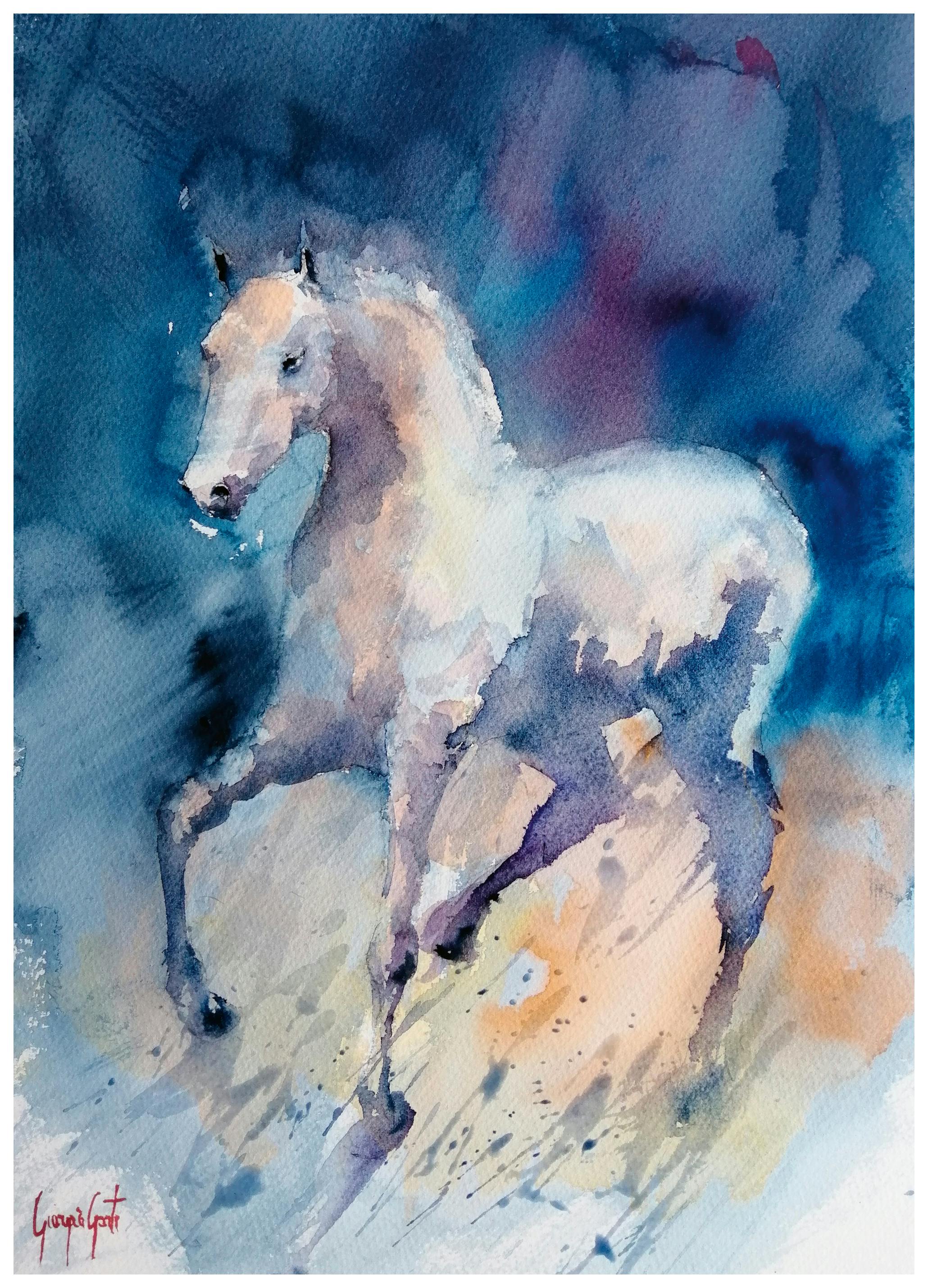 Giorgio Gosti - Graceful White Horse Poster (13x18 cm) - Poster Store