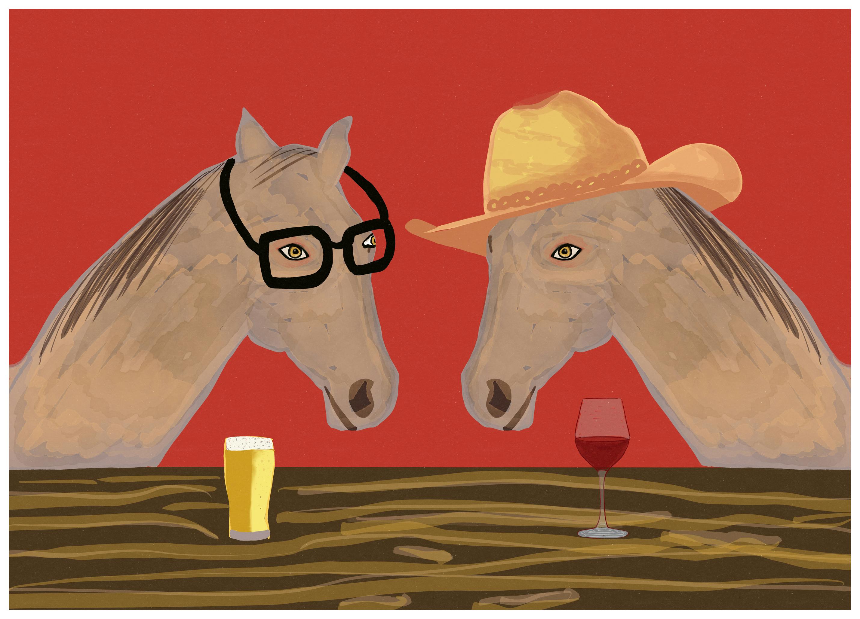 Sharyn Bursic - Funny Horses At Bar Poster (50x70 cm) - Poster Store