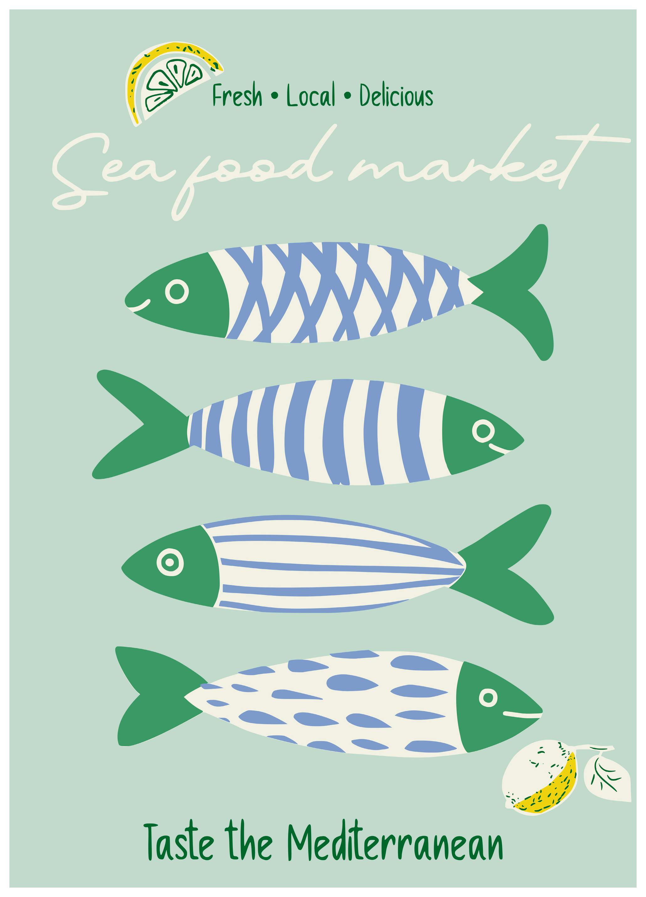 Annick - Mediterranean Seafood Market Plakat (13x18 cm) - Poster Store