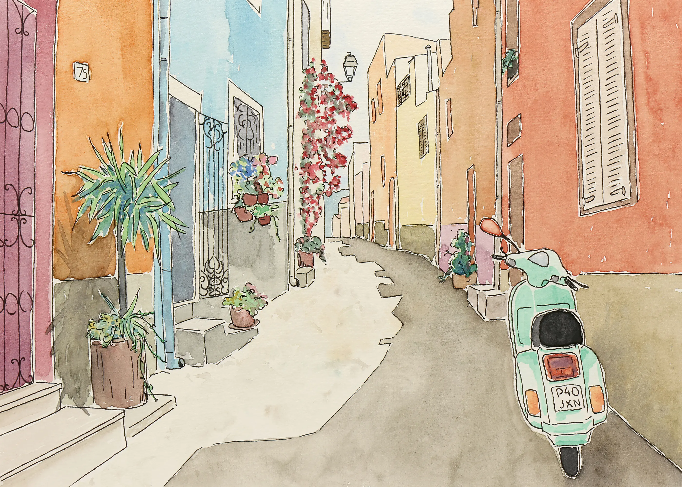 Natalie Bruns - Charming European Street Scooter Poster 0