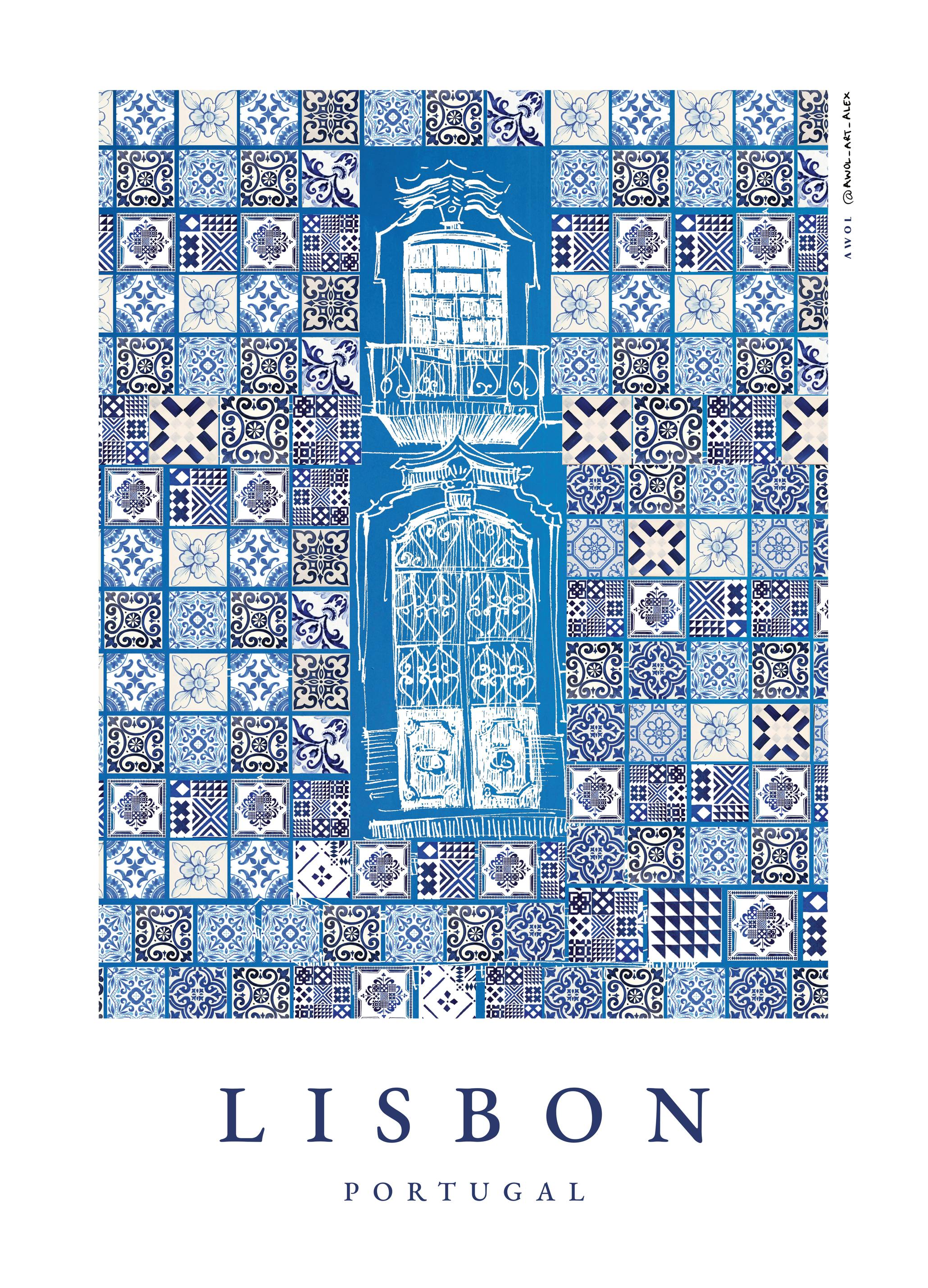Awol Art Alex - Lisbon Azulejo Balcony Poster (70x100 cm) - Poster Store