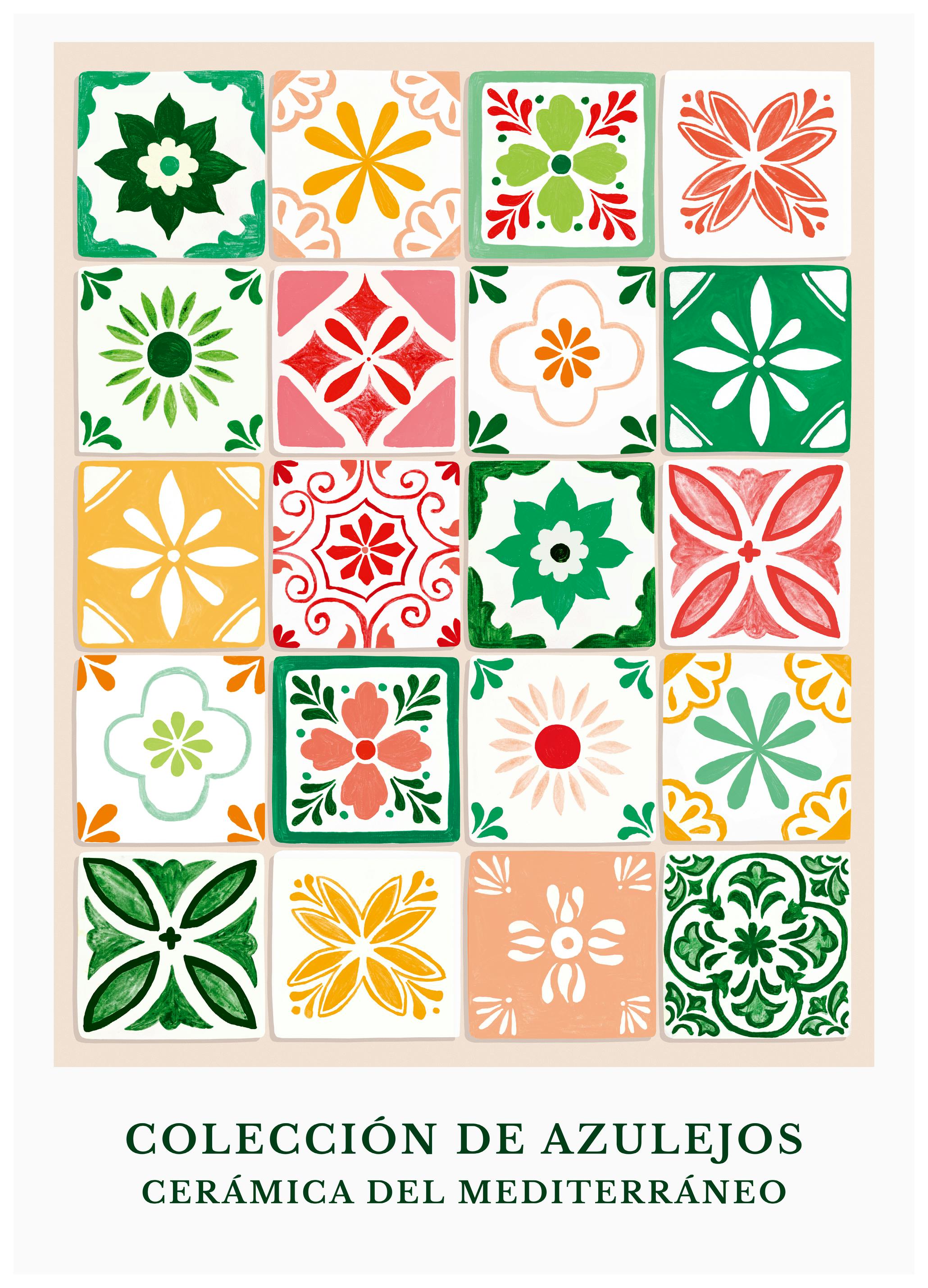 Karen Menzenbach - Mediterranean Tile Patterns Plakat (70x100 cm) - Poster Store