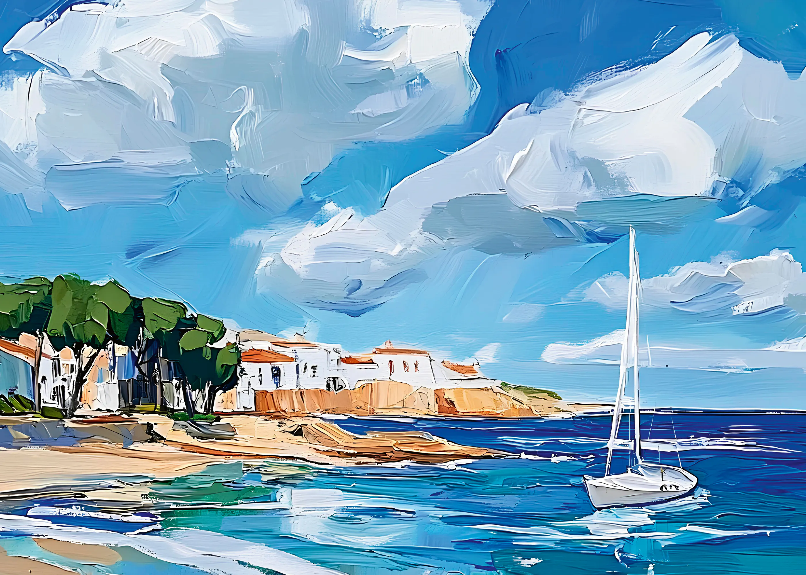 Avanesova Elena - Mediterranean Beach Sailboat Poster 0