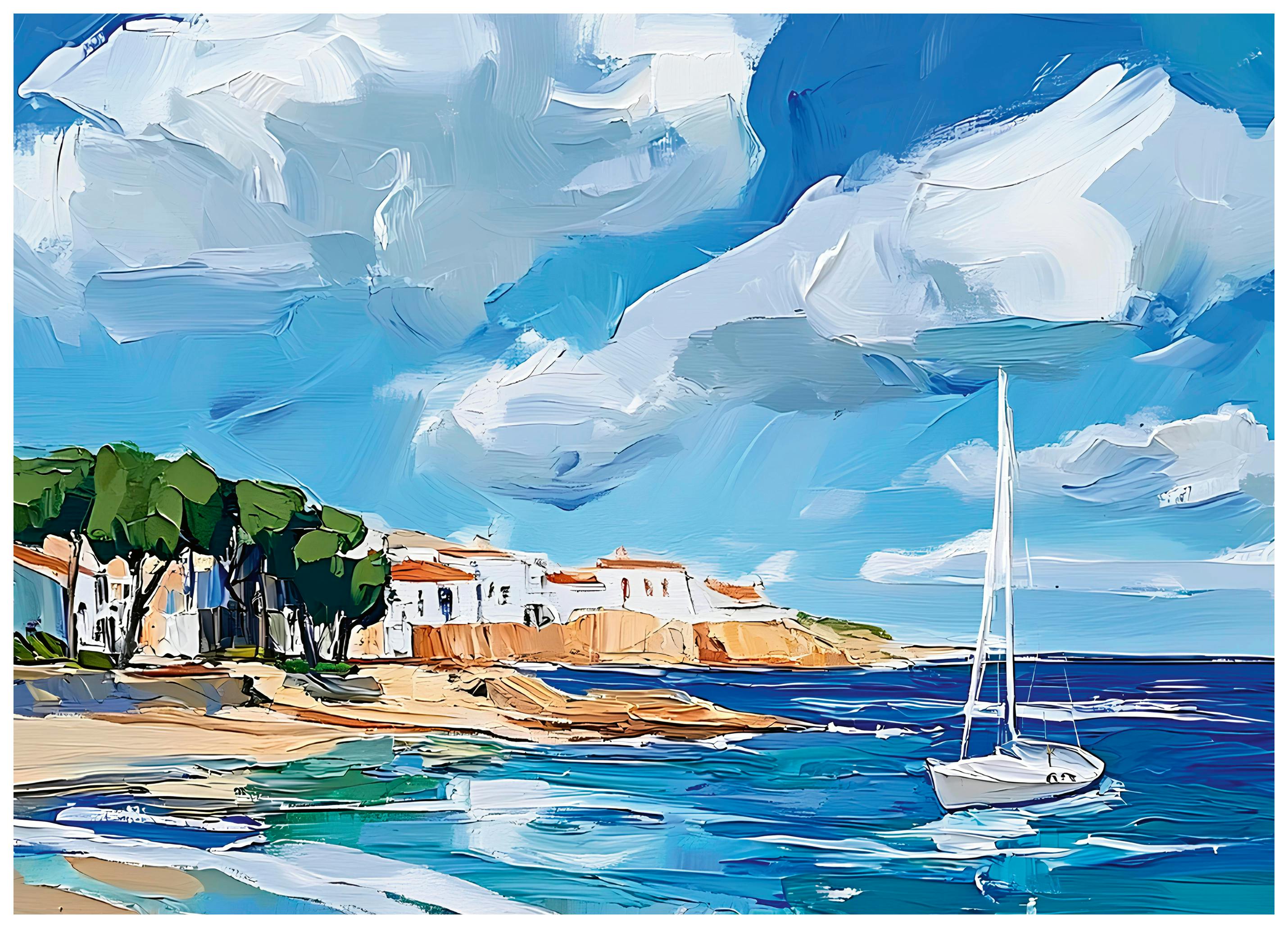 Avanesova Elena - Mediterranean Beach Sailboat Poster (70x100 cm) - Poster Store