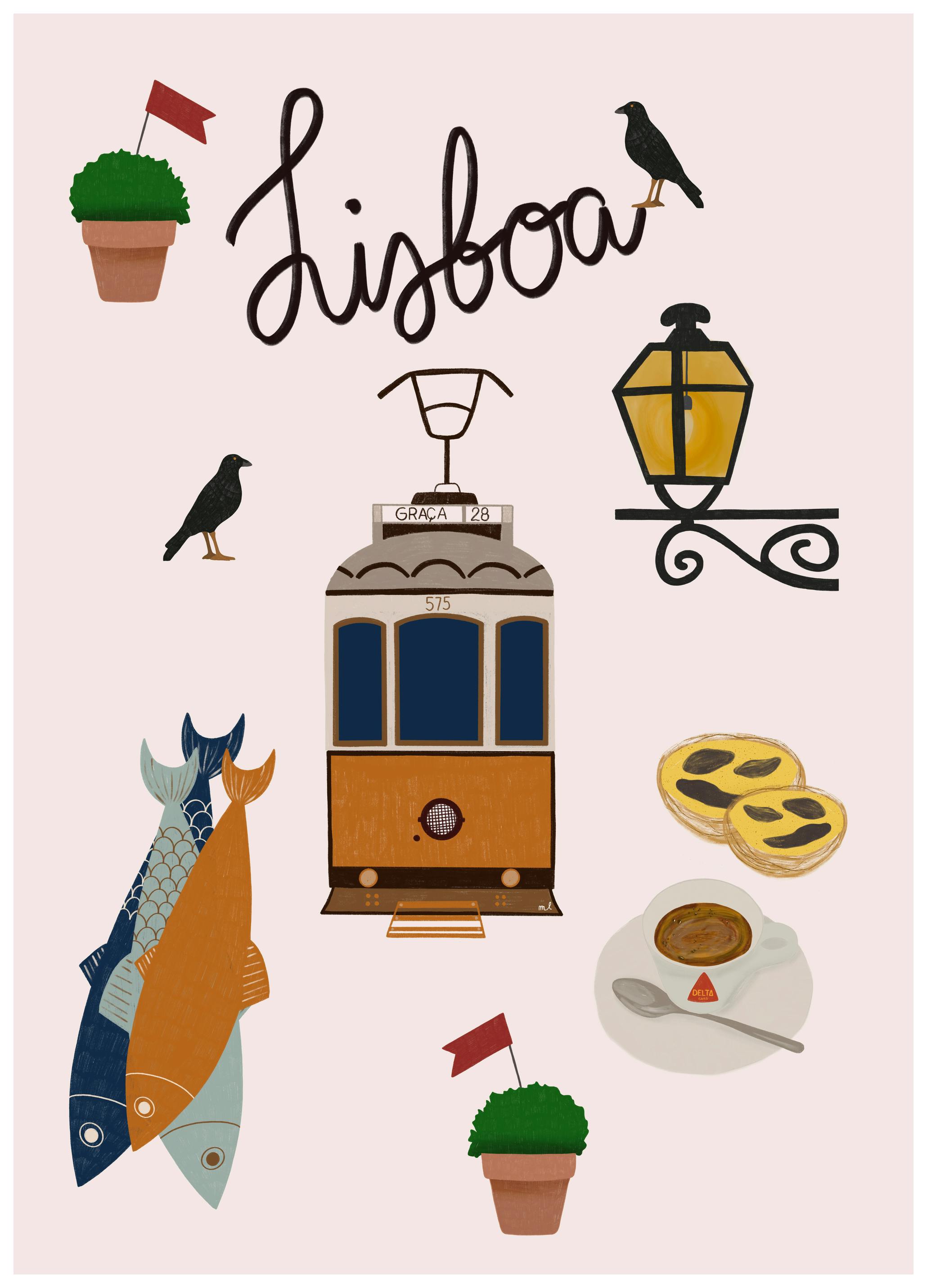 Menina Lisboa - Lisbon Tram Delights Poster (70x100 cm) - Poster Store