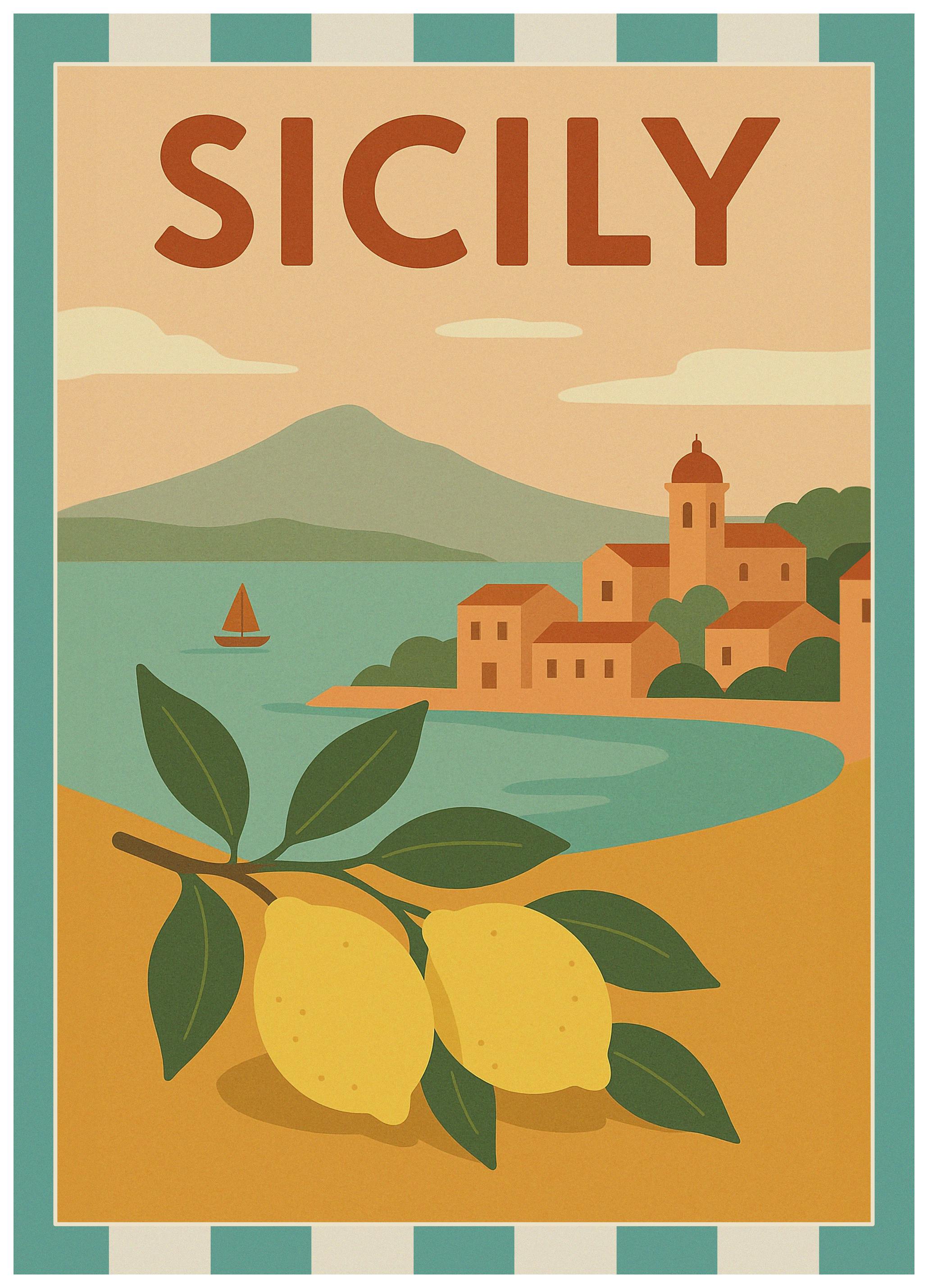 Katarzyna Gąsiorowska - Sicilian Lemons Coastal Village Poster (70x100 cm) - Poster Store