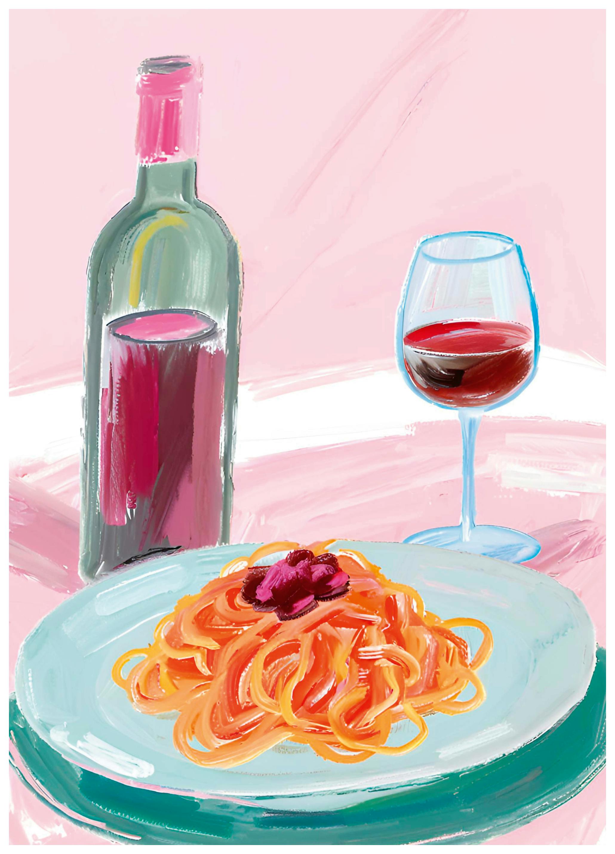 Ohkimiko - Spaghetti and Red Wine Poster (70x100 cm) - Poster Store