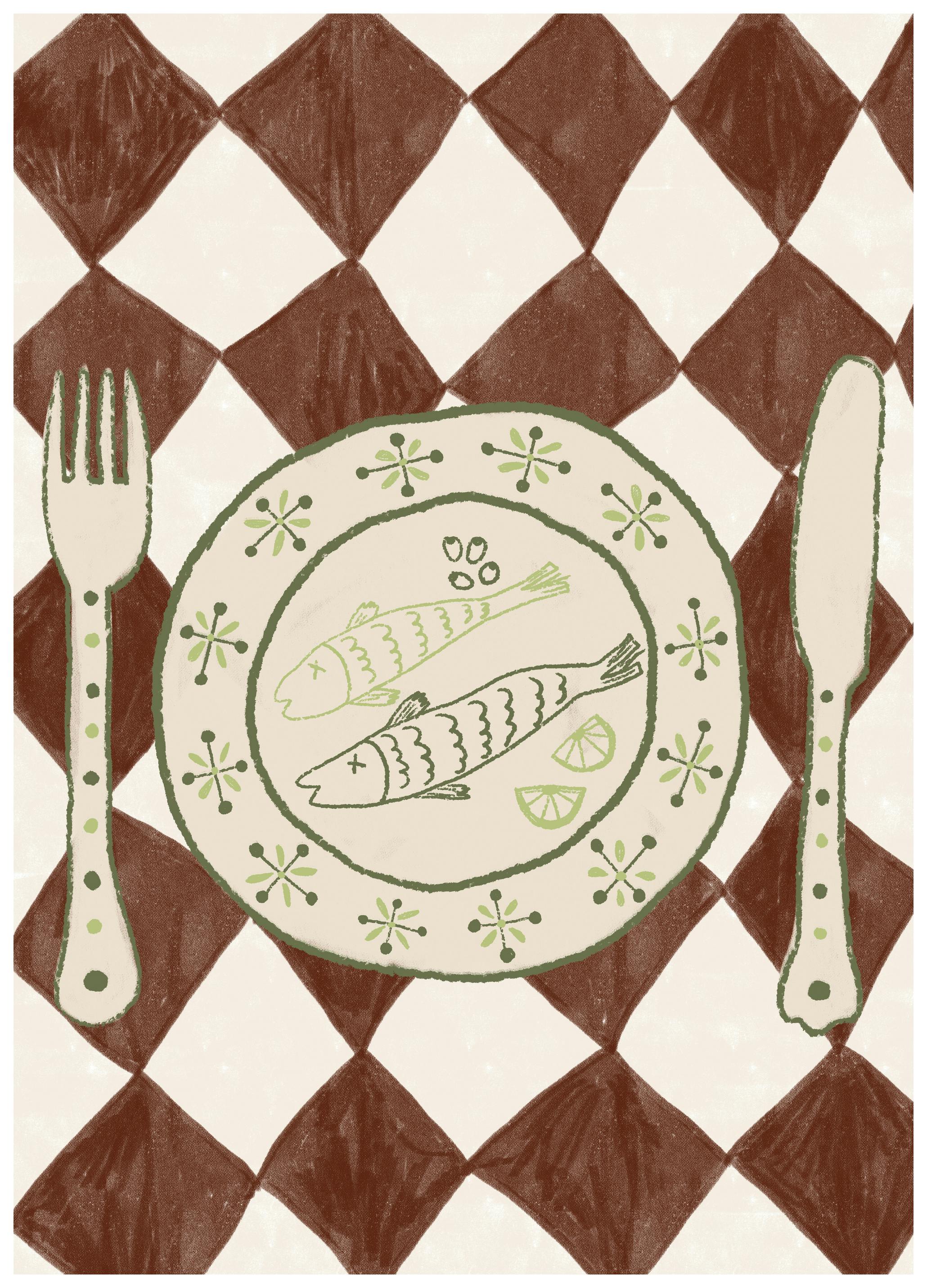 Gulcihan Ozguc - Rustic Fish Dinner Poster (70x100 cm) - Poster Store