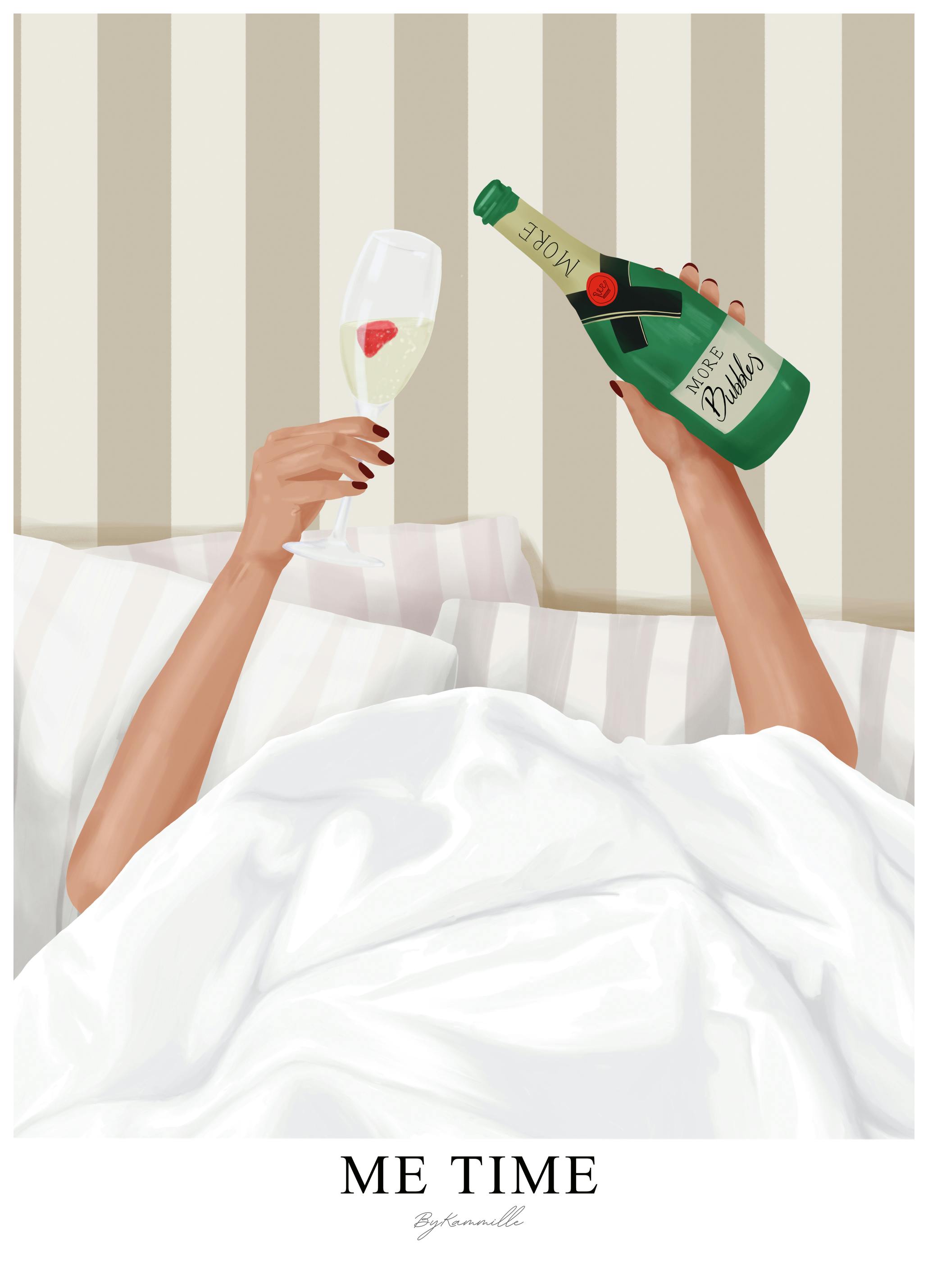 ByKammille - Champagne In Bed Poster (70x100 cm) - Poster Store