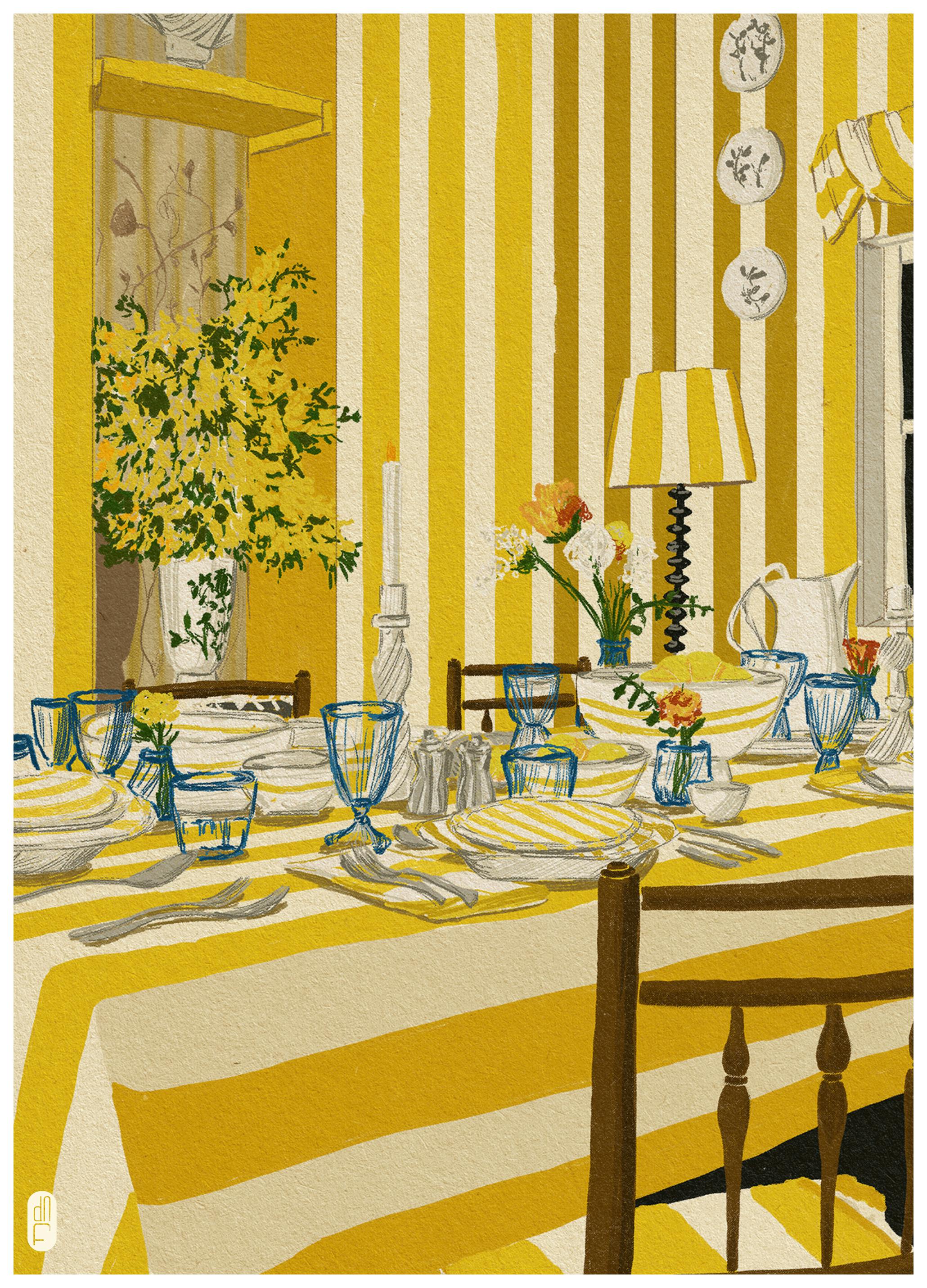 Dianne Nicole Fernando - Zonnige Gestreepte Eetkamer Poster (70x100 cm) - Poster Store