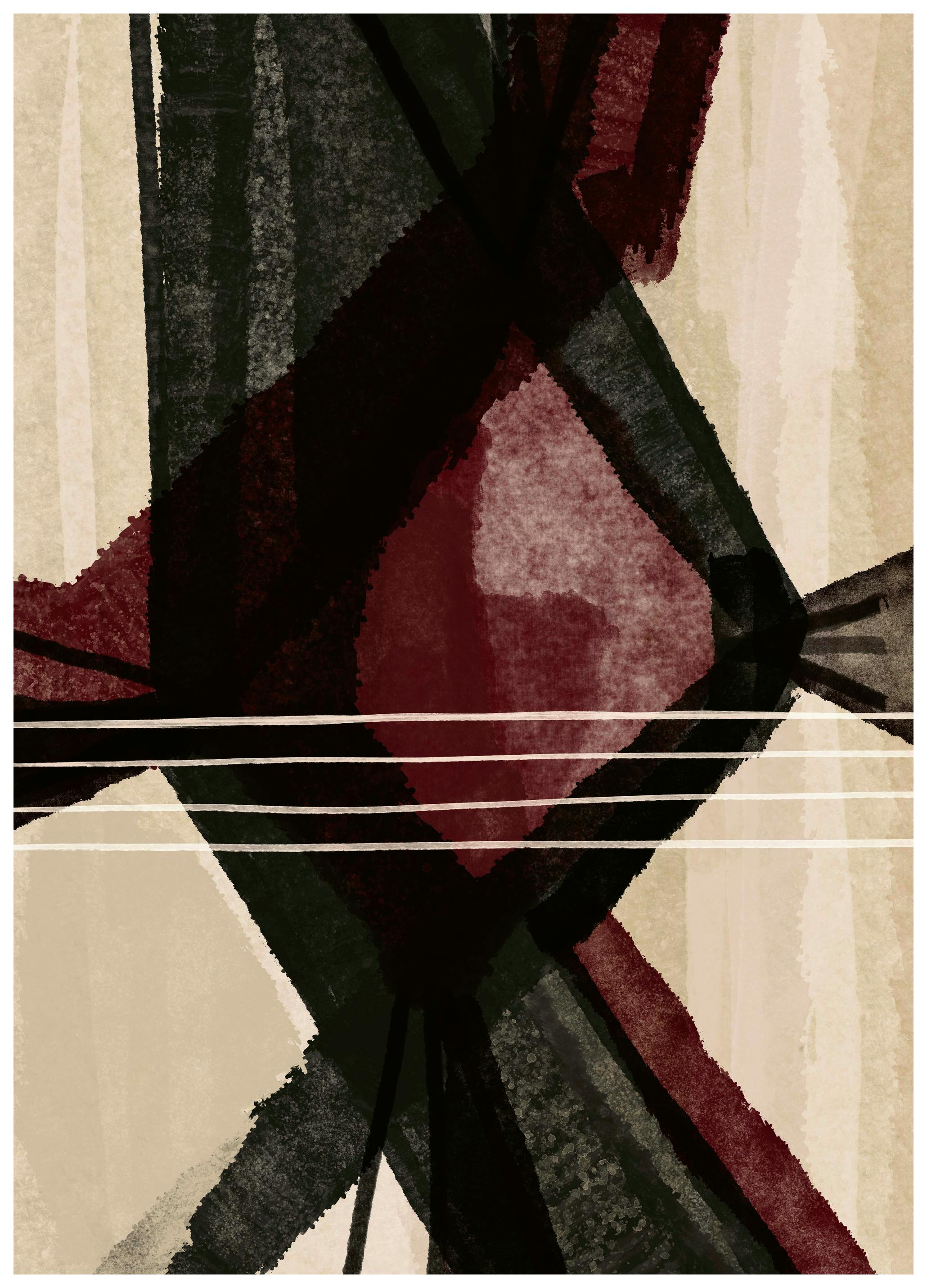 Gemma Bardot - Abstract Maroon Geometry Print (100x150 cm) - Poster Store