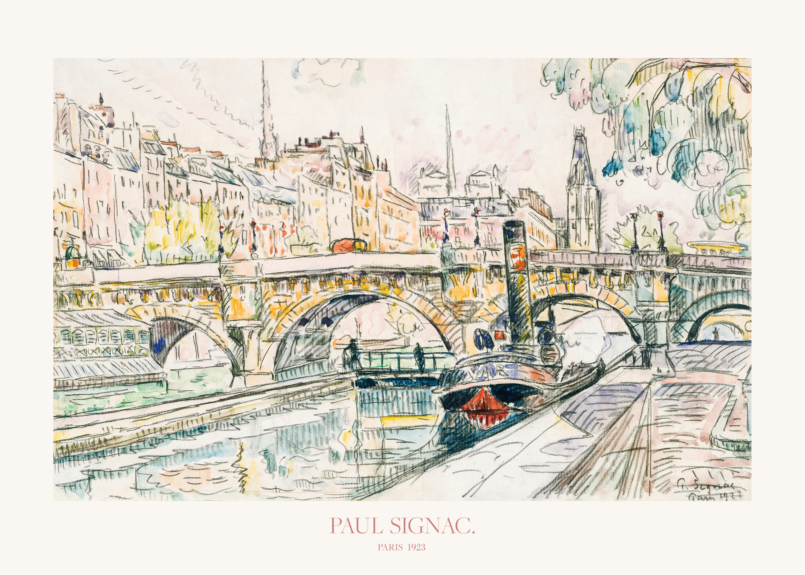 Paul Signac - Tugboat At the Pont Neuf, Paris 1923 Juliste 0