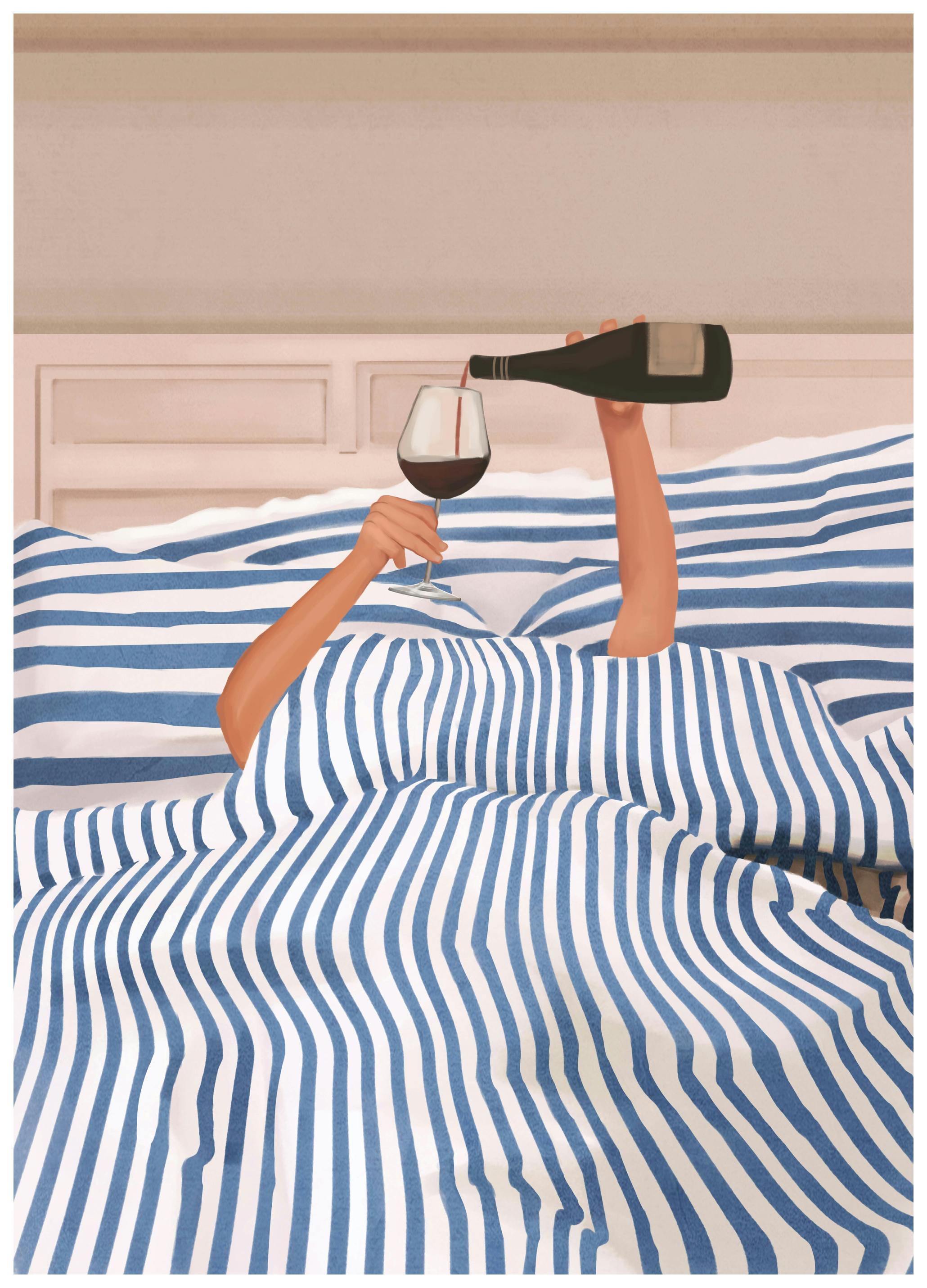 Flow Line - Wein im Bett Poster (21x30 cm) - Poster Store
