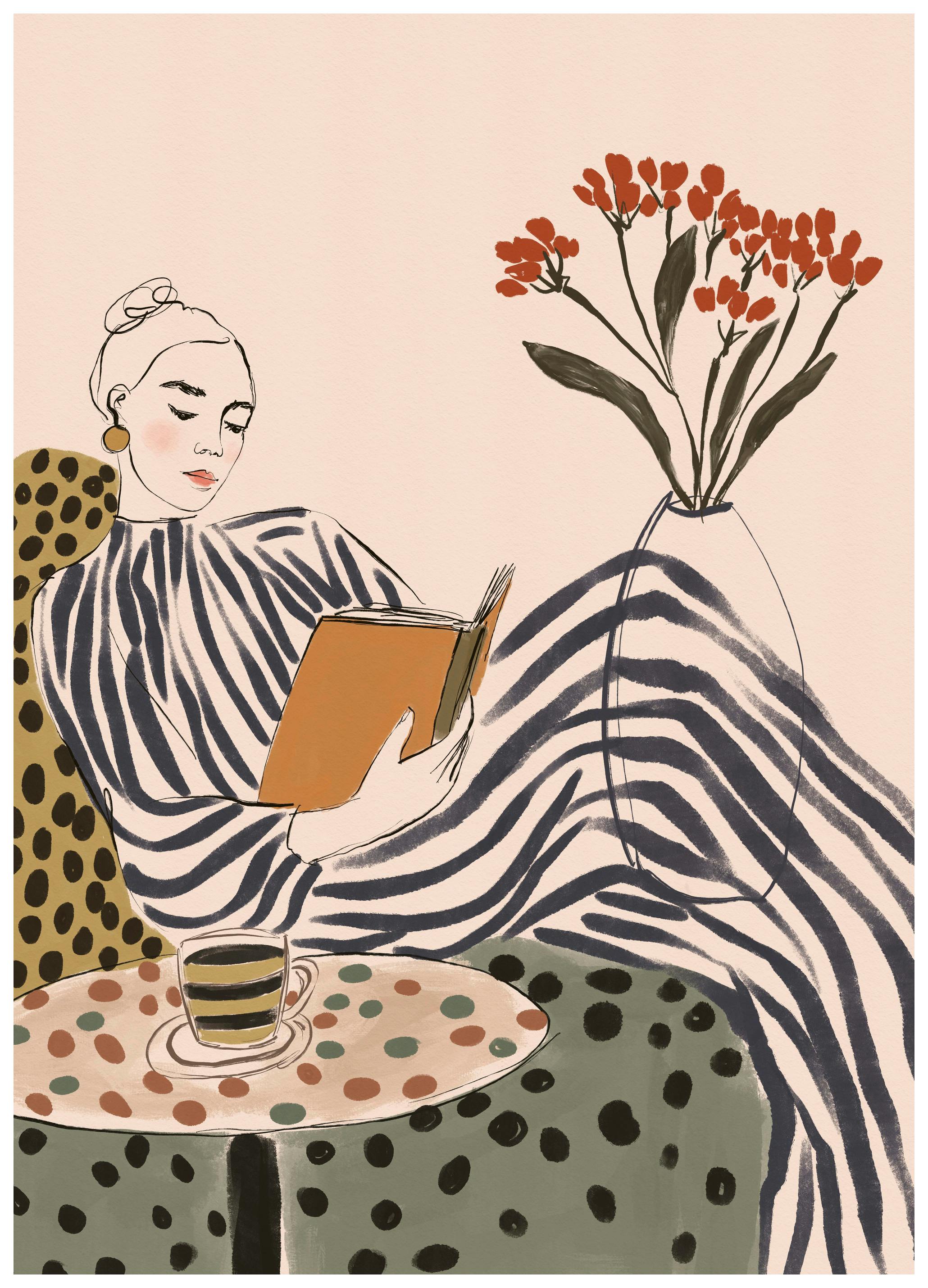 CATS AND DOTZ - Elegant Lesende Kvinne Plakat (21x30 cm) - Poster Store