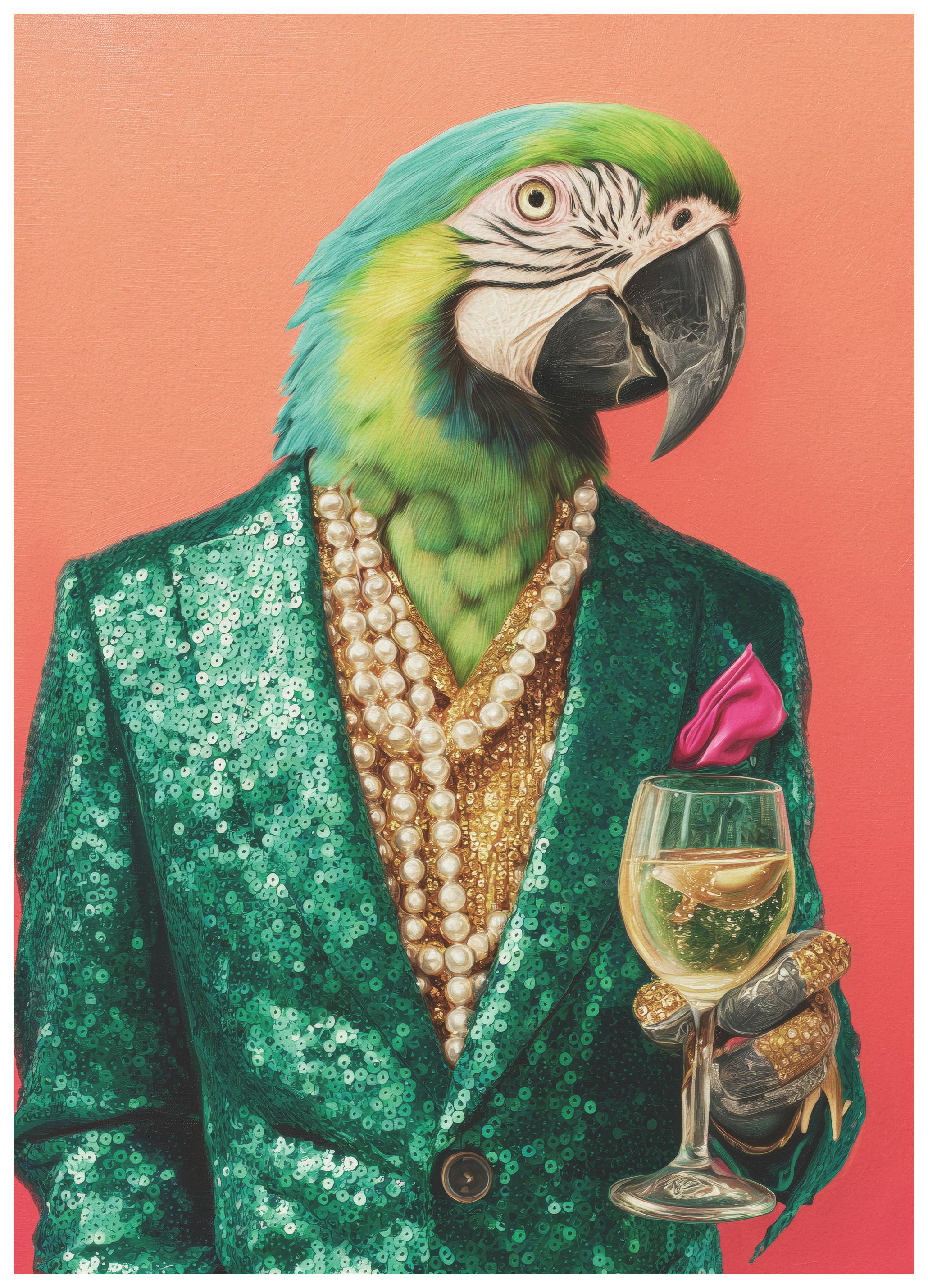 Andreas Magnusson - Pappagallo Elegante con Vino Poster (40x50 cm) - Poster Store