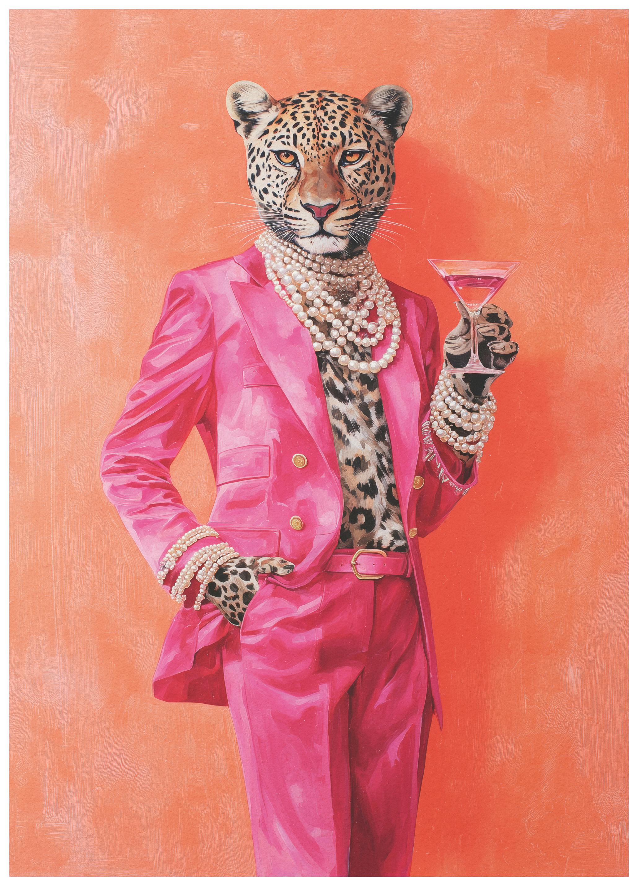 Andreas Magnusson - Leopard Rosa Kostym Martini Poster (50x70 cm) - Poster Store