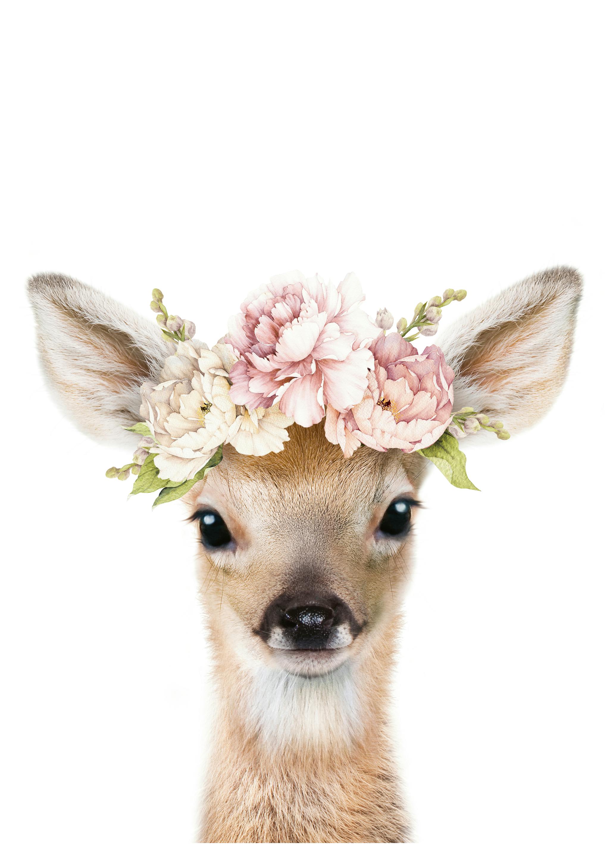 Lila & Lola - Hertje Bloemenkroon Poster (50x50 cm) - Poster Store
