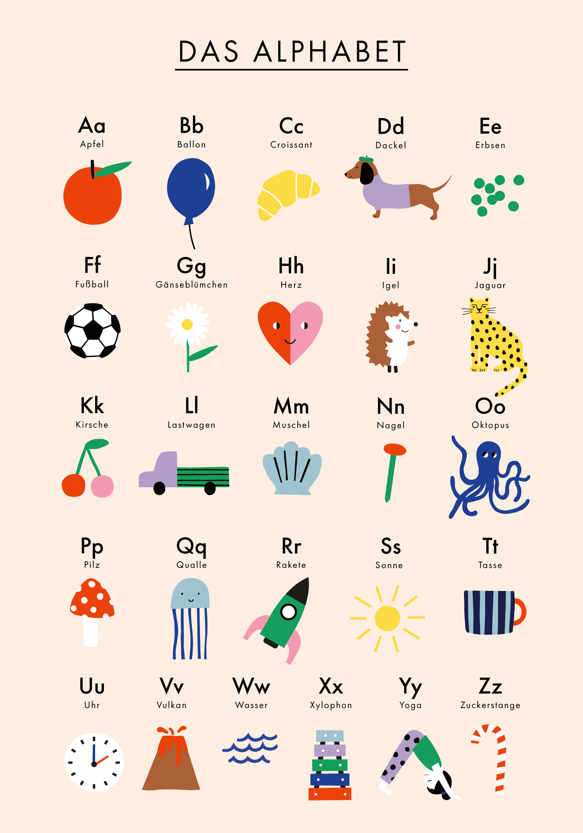 ドイツ語アルファベット表 A-Z カラフルで可愛いイラスト 子供向け