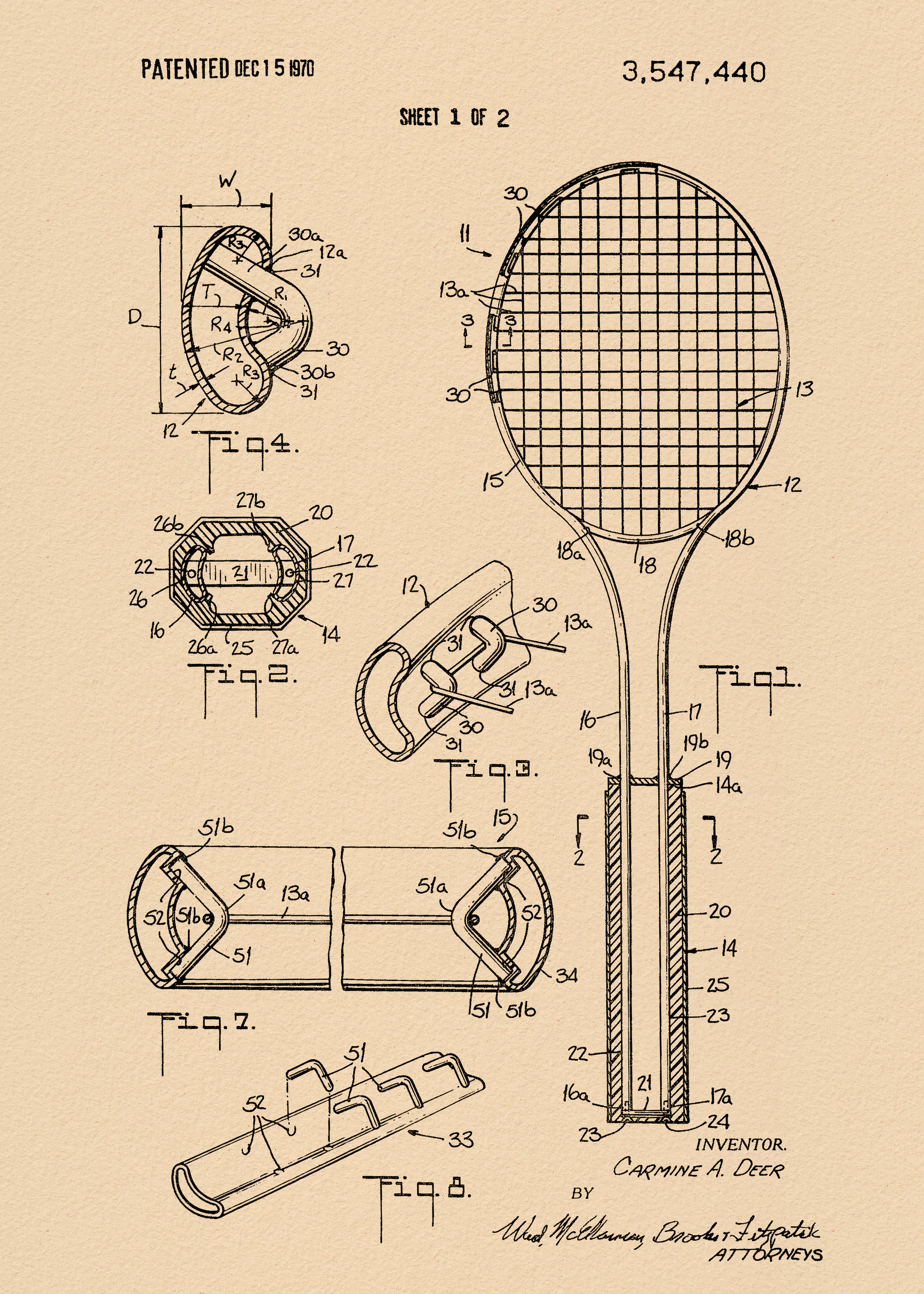 Andreas Magnusson - Vintage Tennis Racket Patent Poster 0