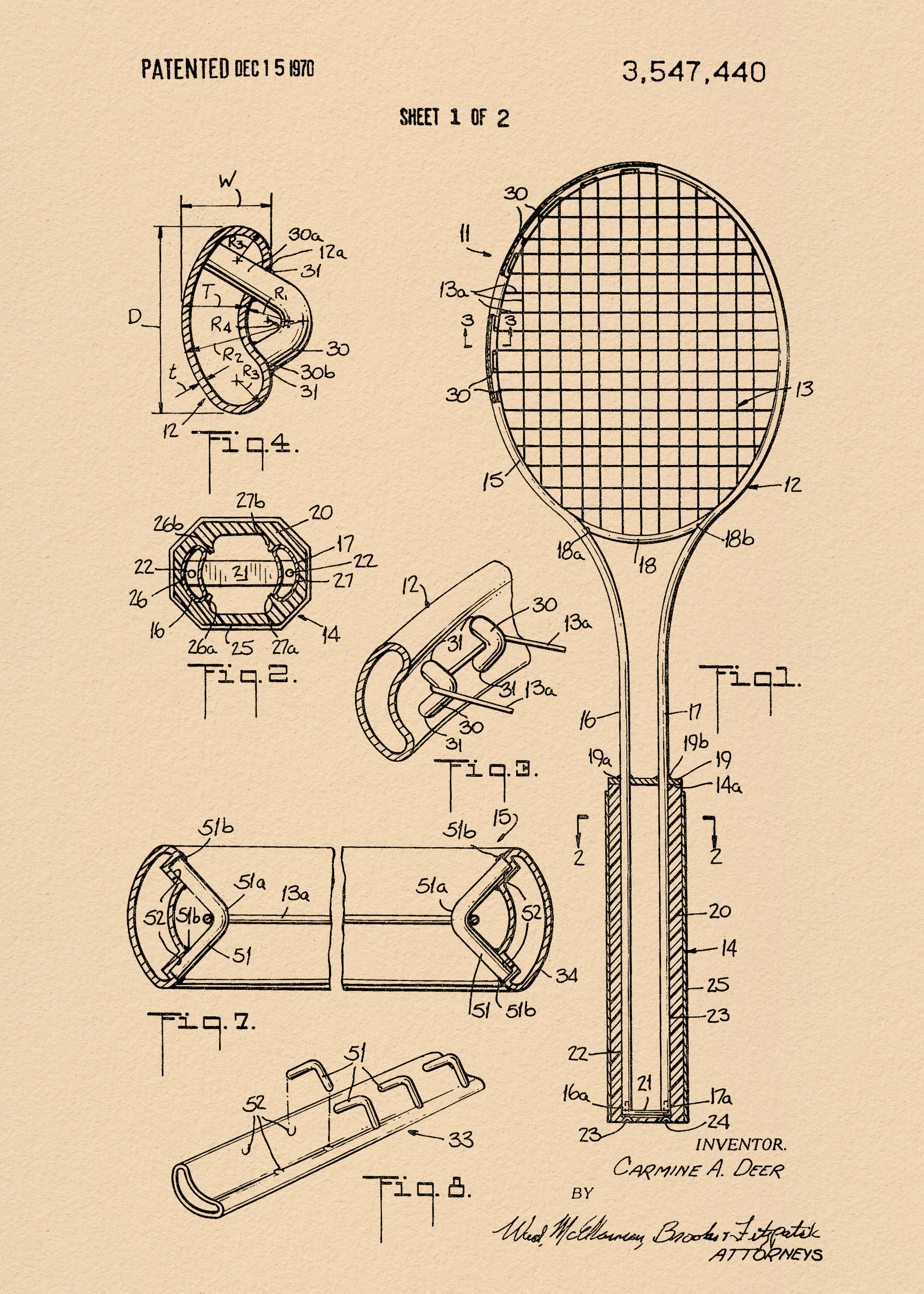 Andreas Magnusson - Vintage Tennis Racket Patent Poster 0