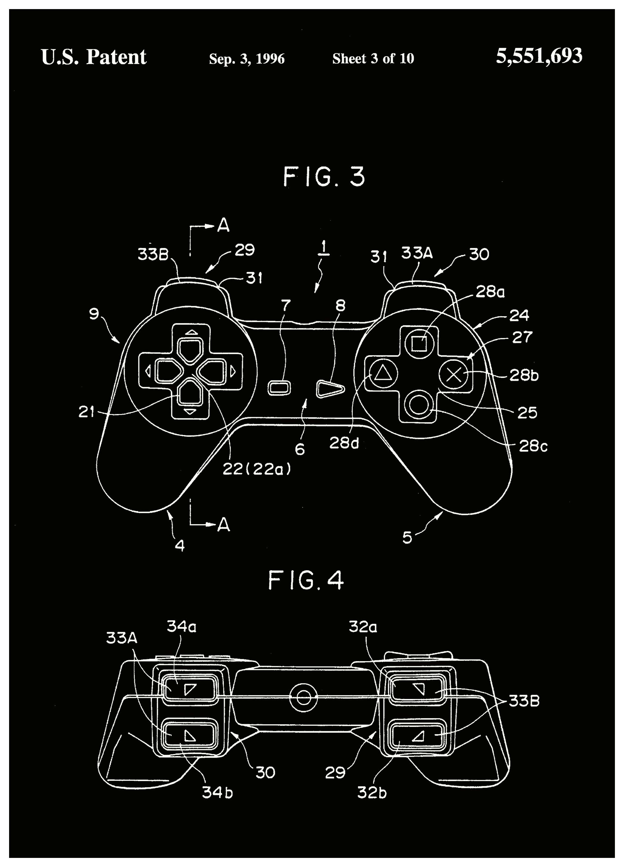 Andreas Magnusson - Vintage Controller Blueprint Poster (70x100 cm) - Poster Store