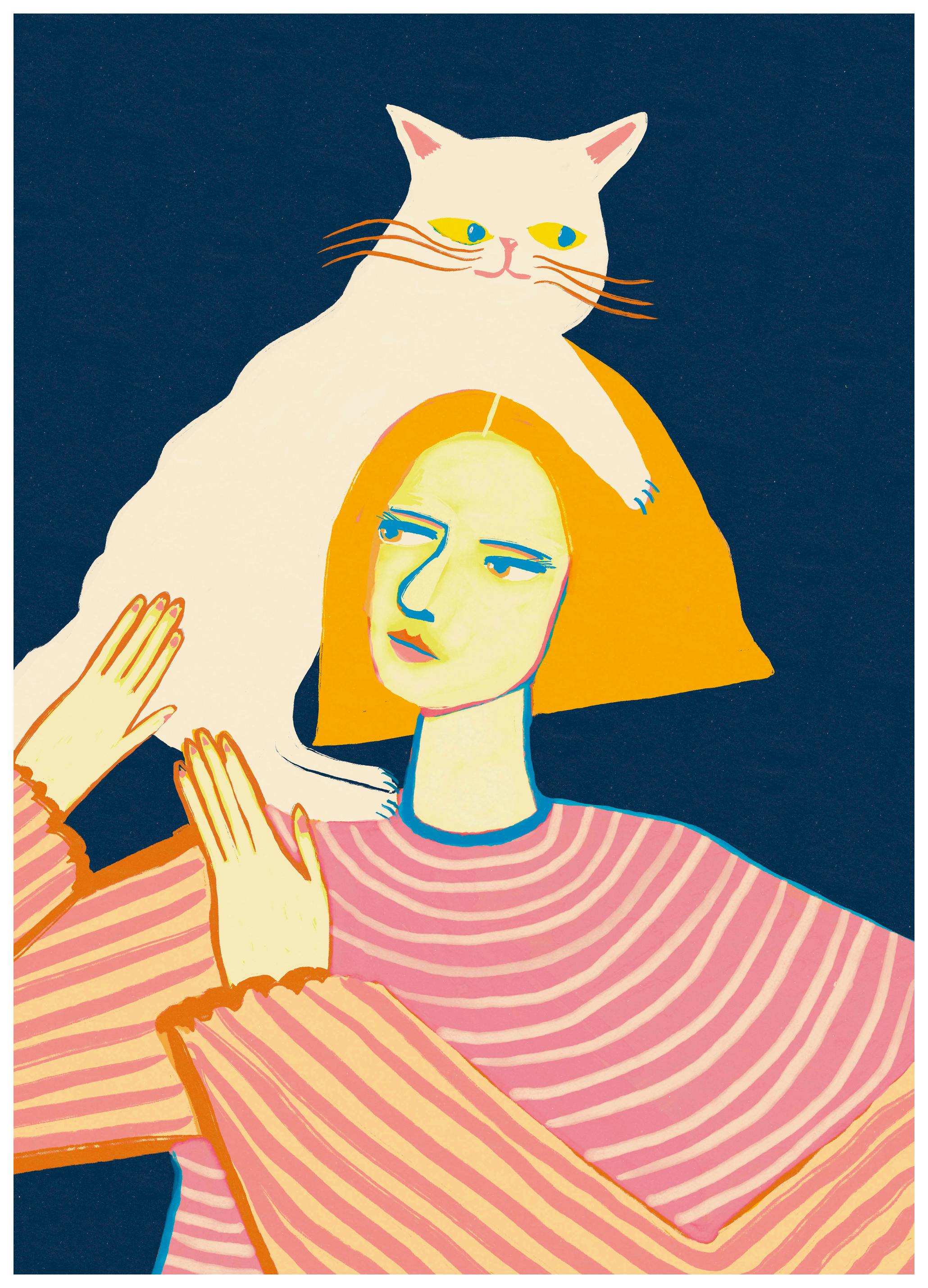 Sharyn Bursic - Woman and Shoulder Cat Poster (70x100 cm) - Poster Store
