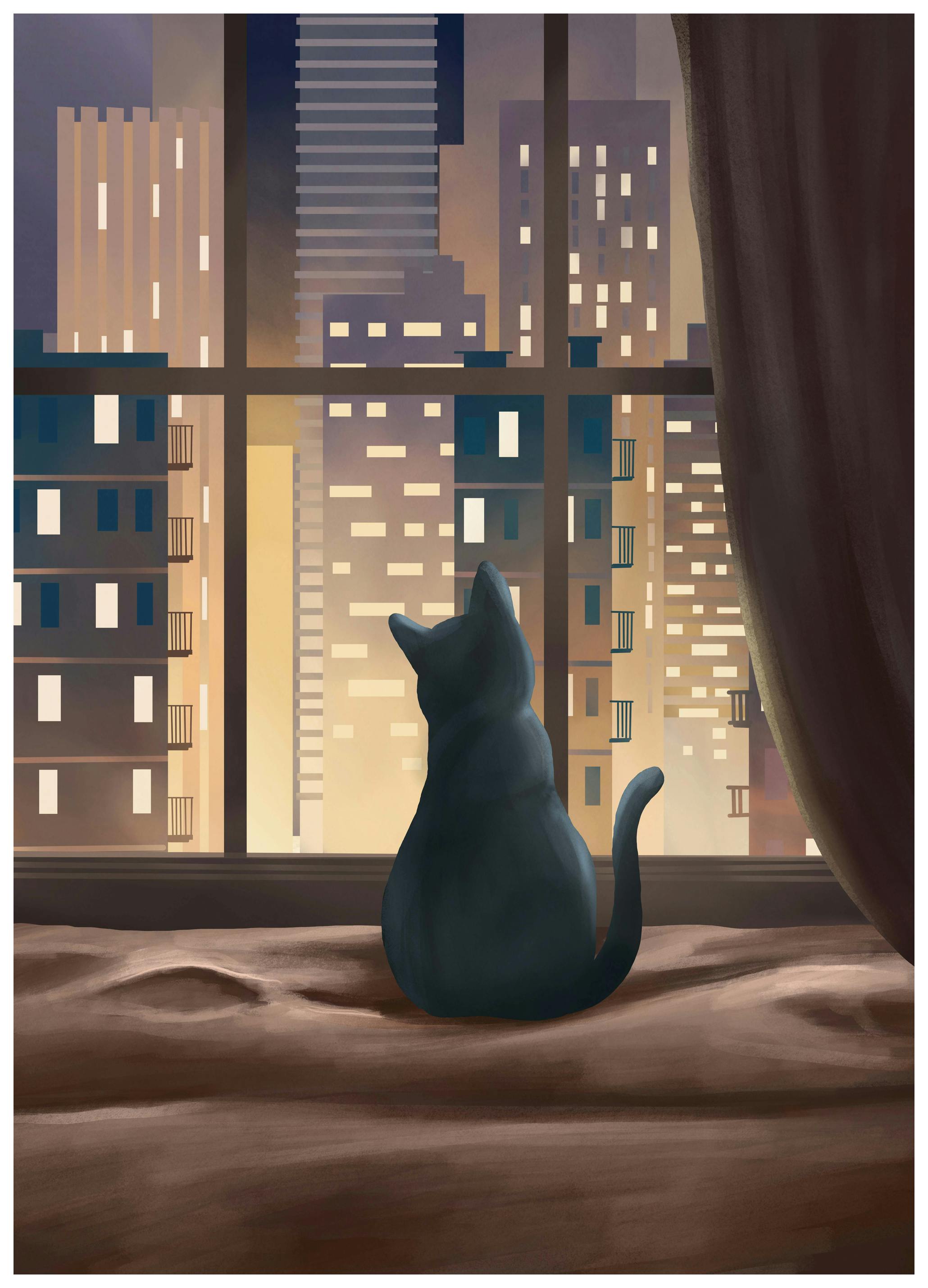 Flow Line - Black Cat City Glow Poster (50x70 cm) - Poster Store