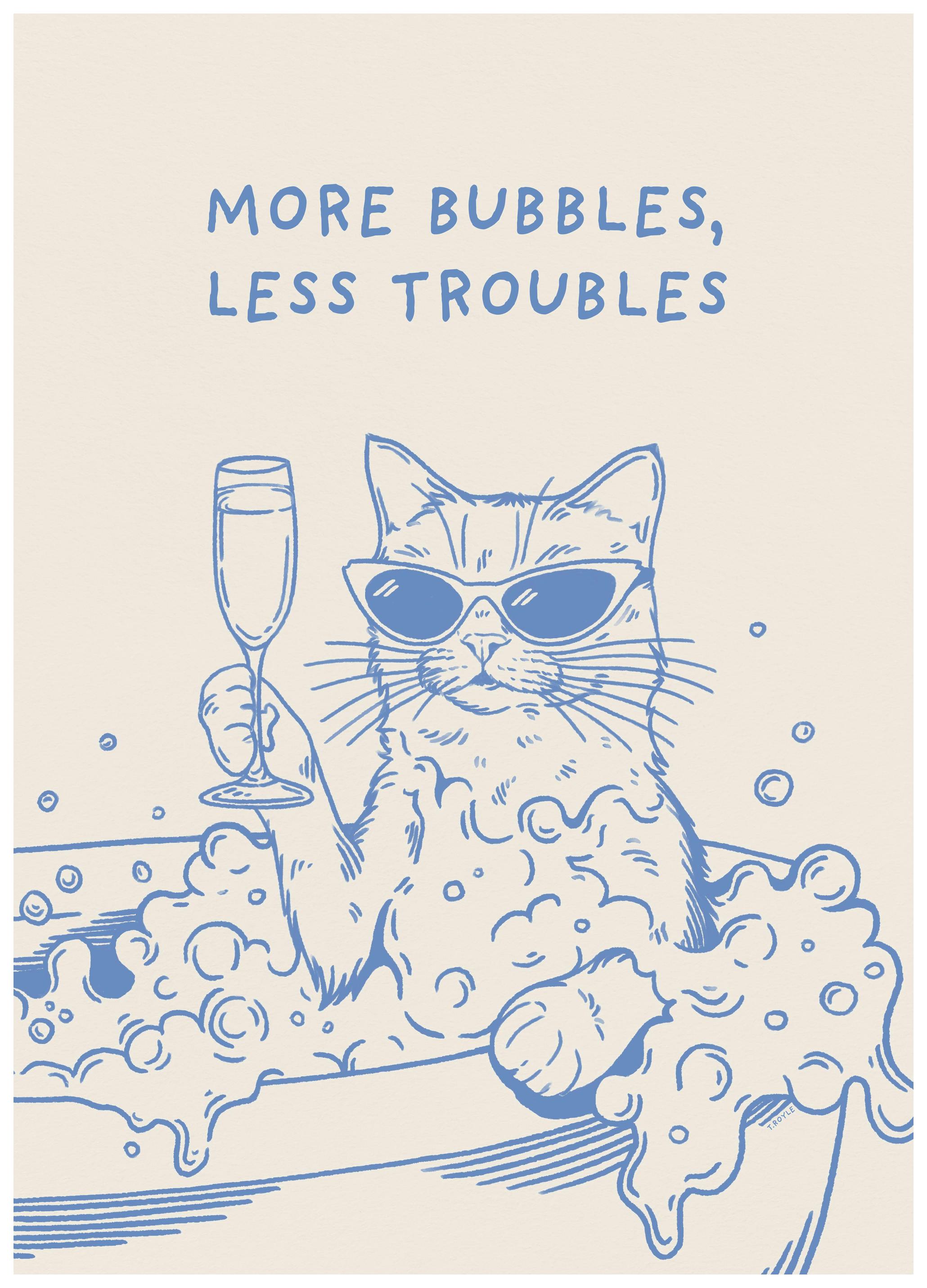 Tara Royle - Coole Kat Bubbelbad Poster (50x70 cm) - Poster Store