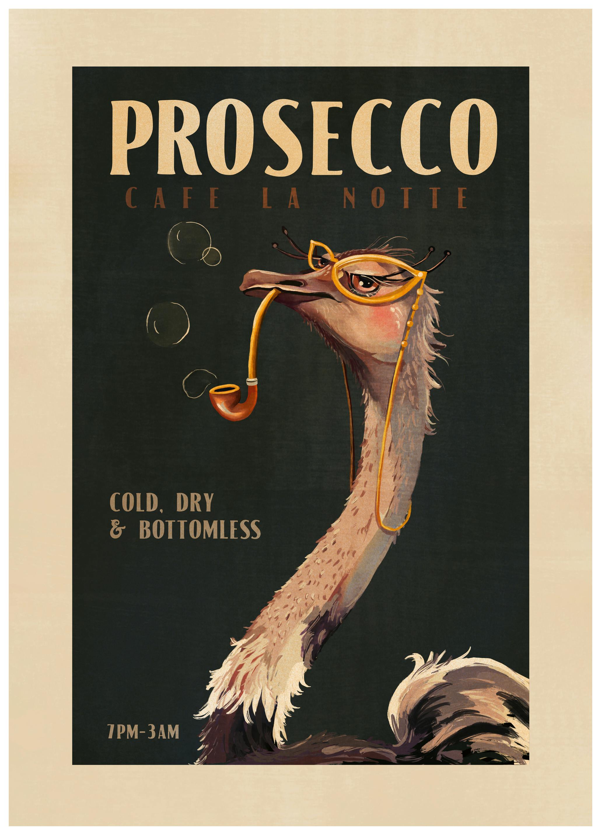 The Whiskey Ginger - Art Déco Prosecco d'une Autruche Poster (70x100 cm) - Poster Store
