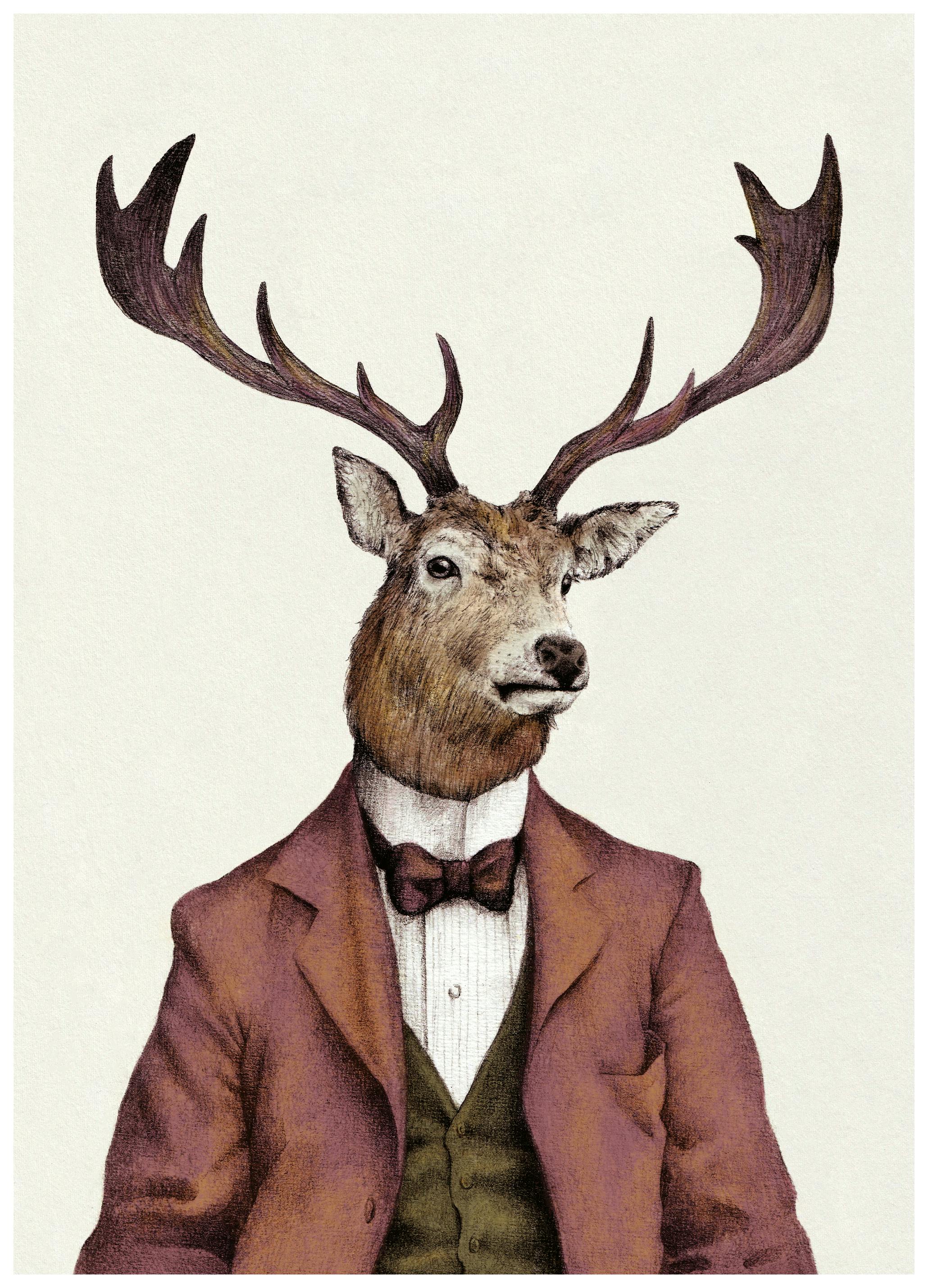 Mike Koubou - A deer With Human Attire—wearing Poster (13x18 cm) - Poster Store