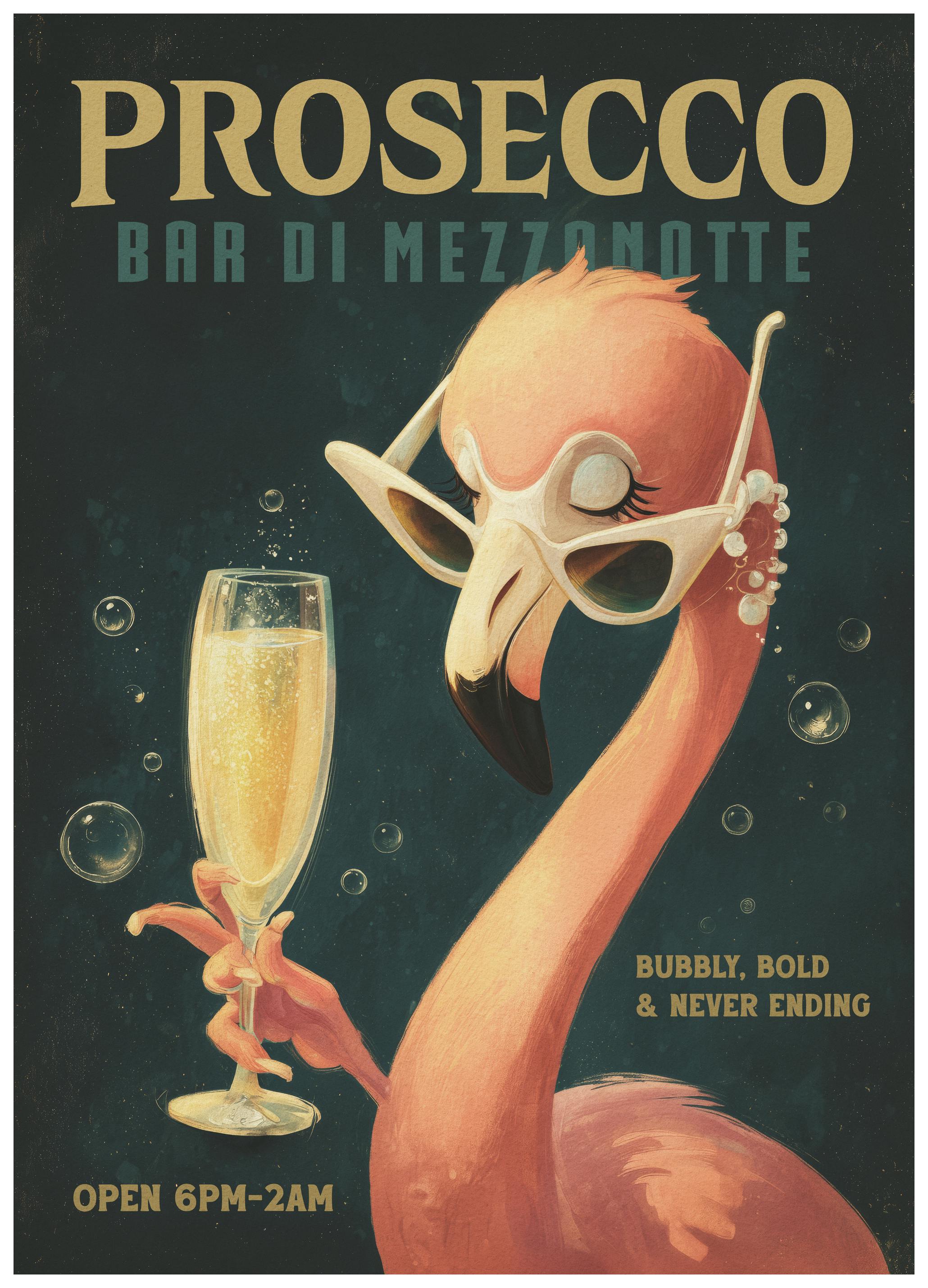 Andreas Magnusson - Coole Flamingo Prosecco Bar Poster (50x70 cm) - Poster Store