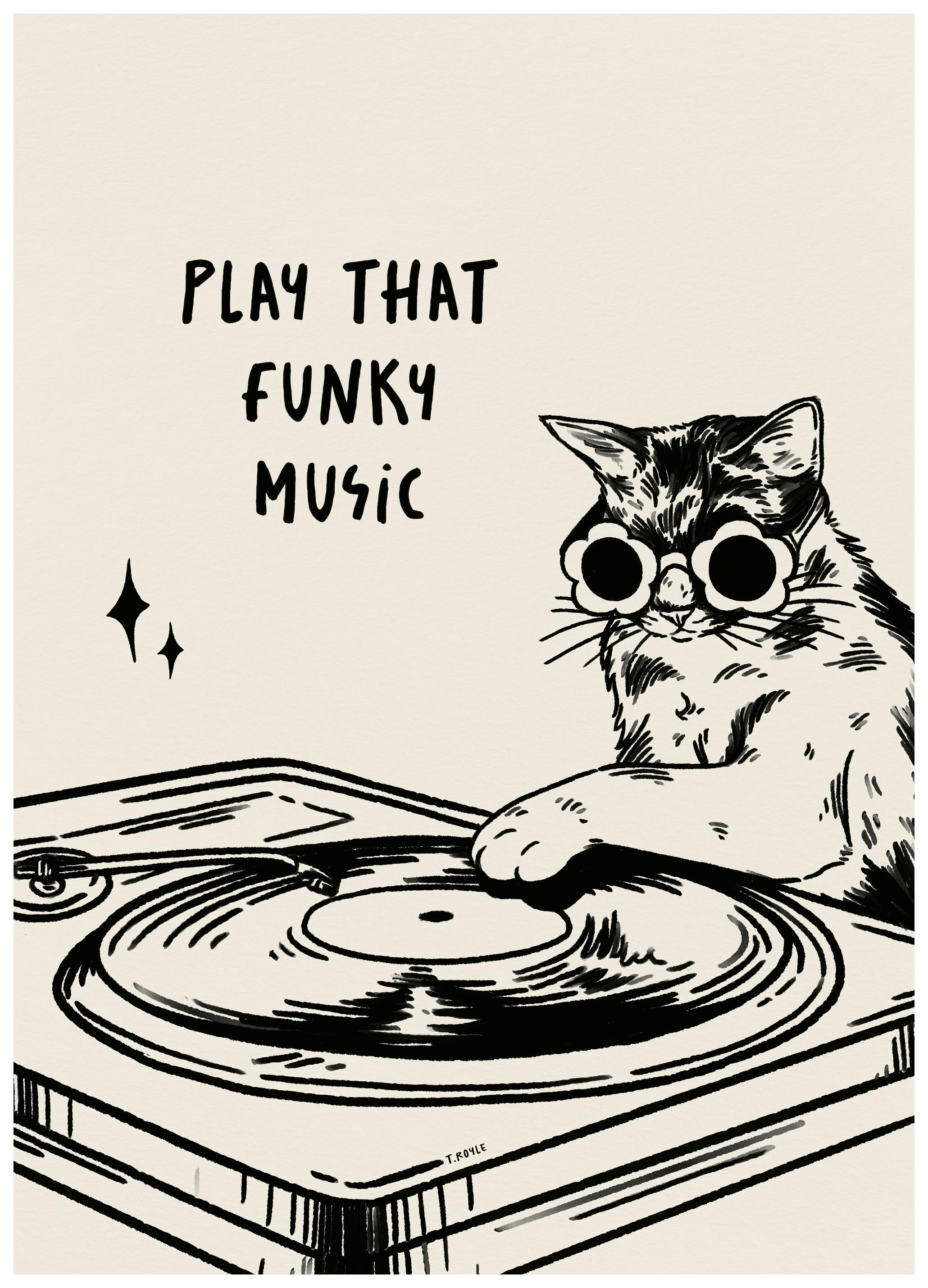 Tara Royle - Play That Funky Cat Poster (40x50 cm) - Poster Store