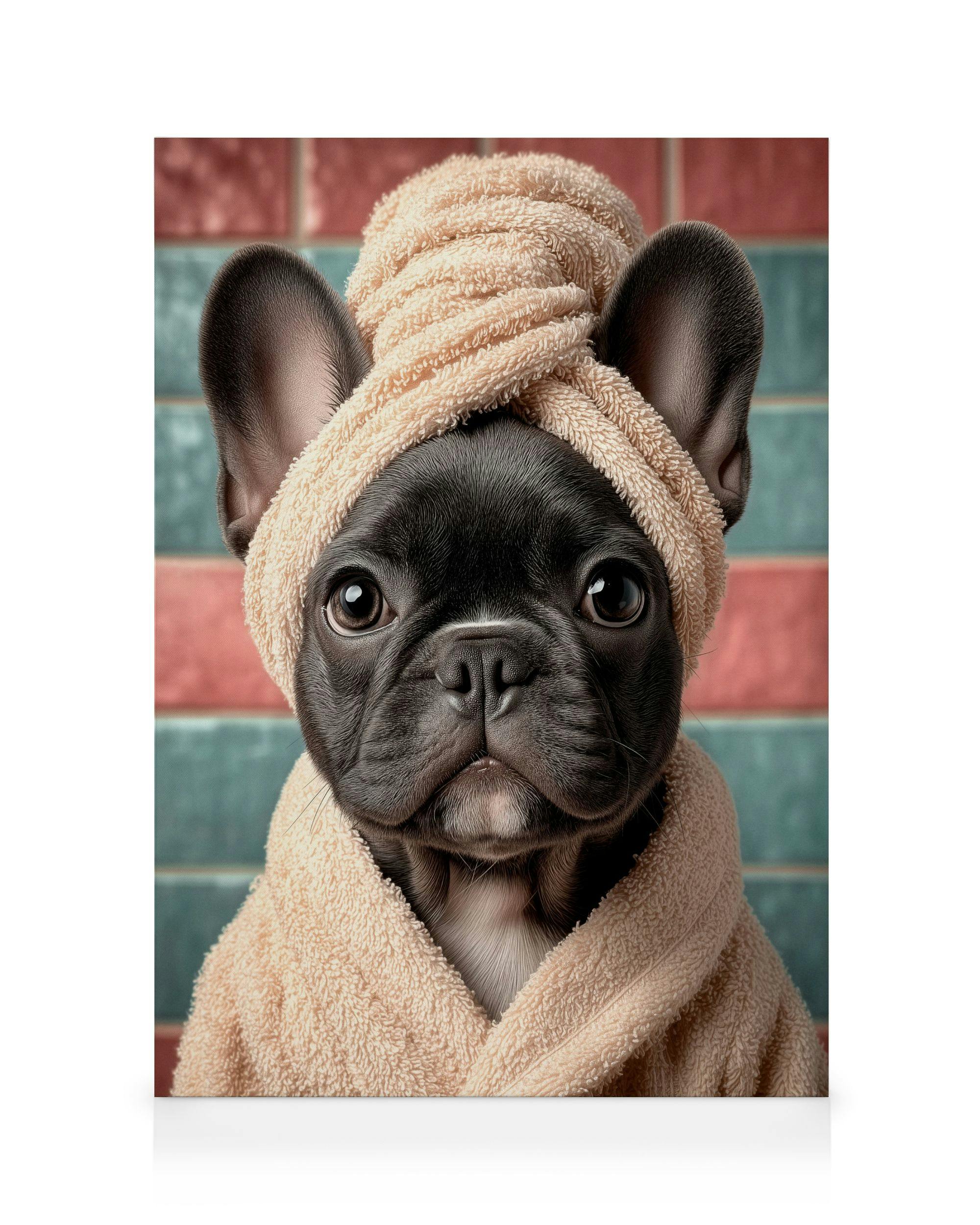 Søt Svart Frenchie lerretsbilde (70x100 cm - Svart Ramme) - Poster Store