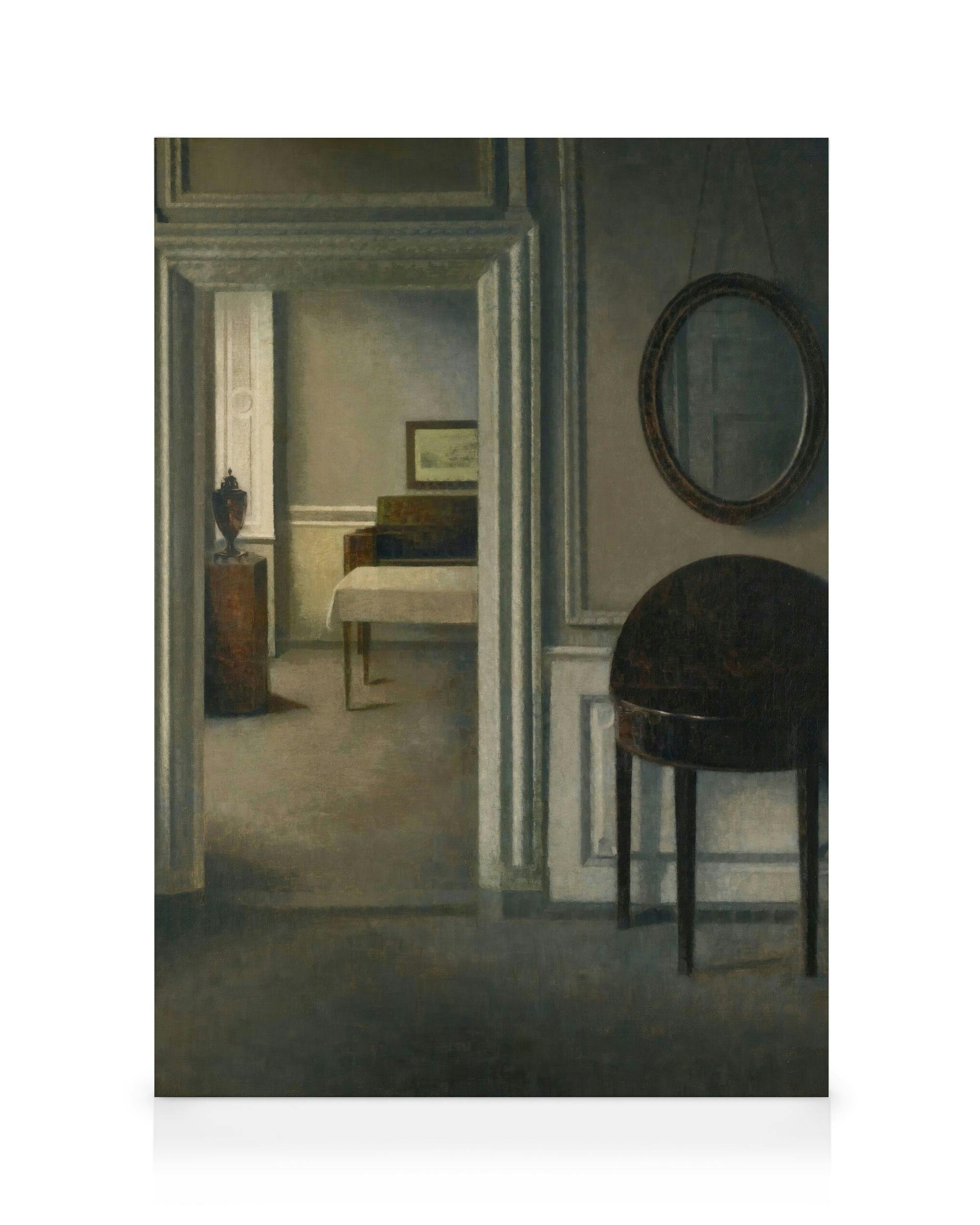 Canvas Prints - Vilhelm Hammershøi - Interior With A Mirror Canvas print (50x70 cm - Black Frame) - Poster Store