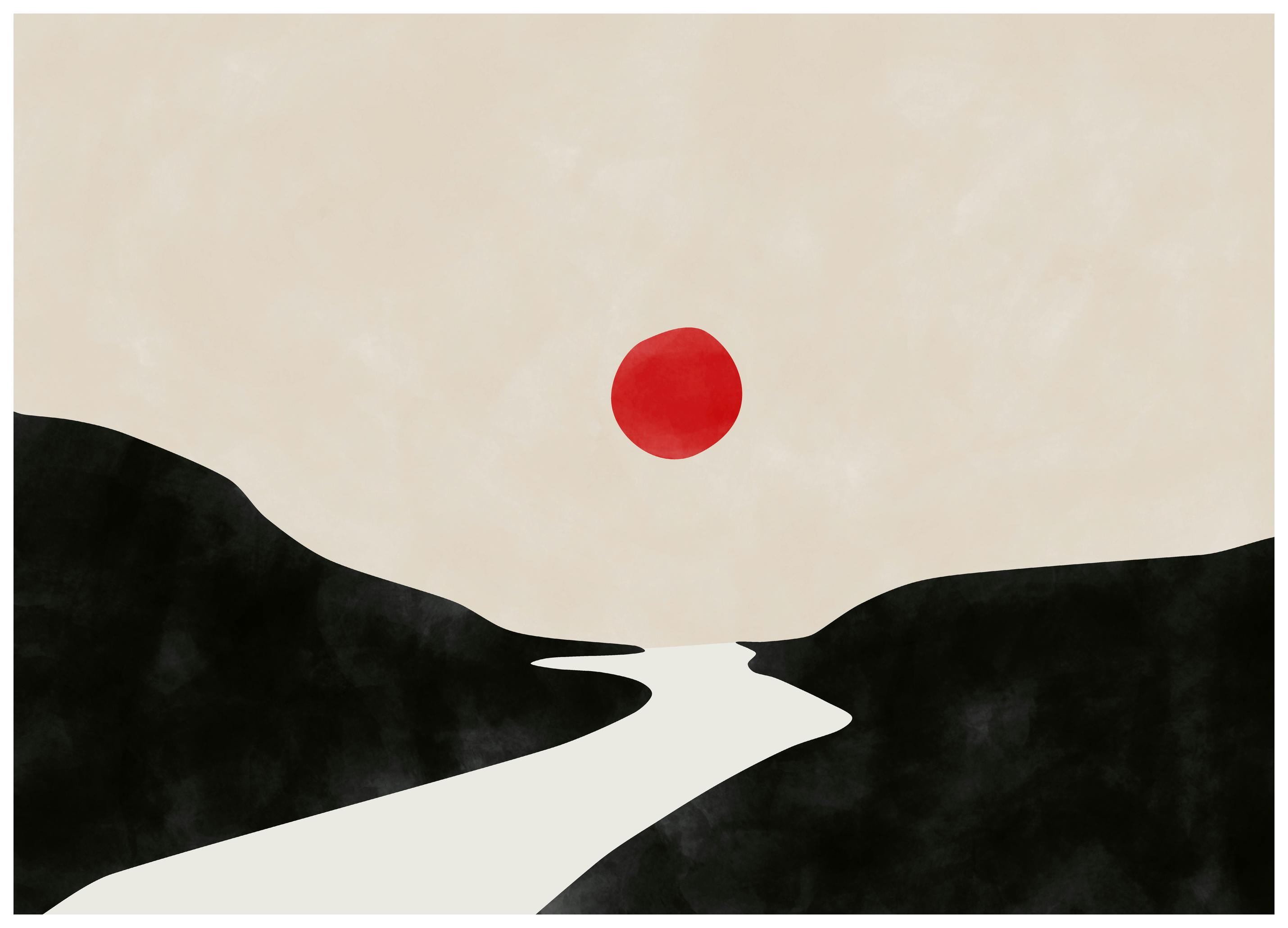 Elena Ristova - Paysage Zen Soleil Rouge Poster - Poster Store