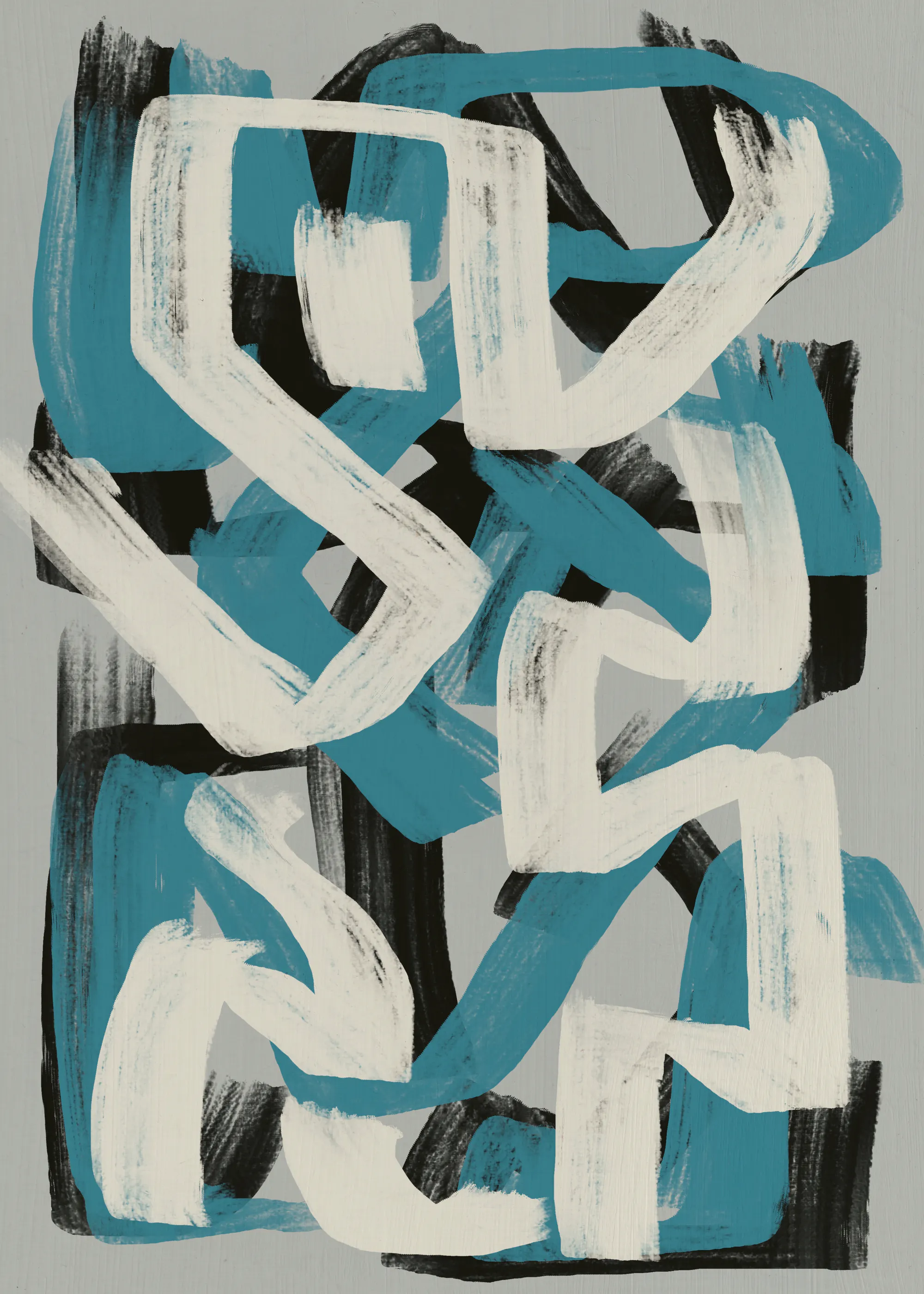 Little Dean - Moderne Abstracte Blauwe Penseelstreken Poster 0