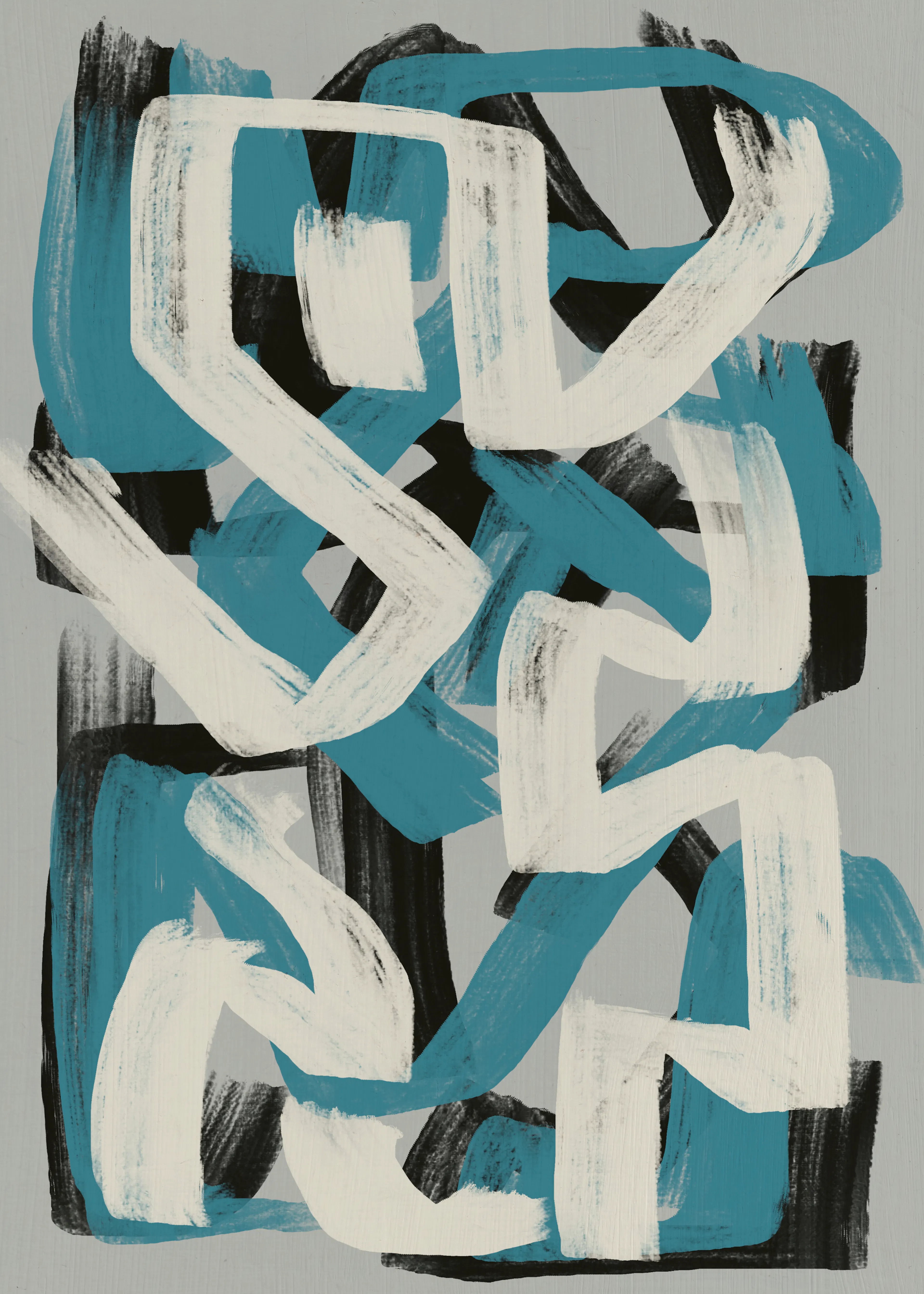 Little Dean - Moderne Abstracte Blauwe Penseelstreken Poster 0