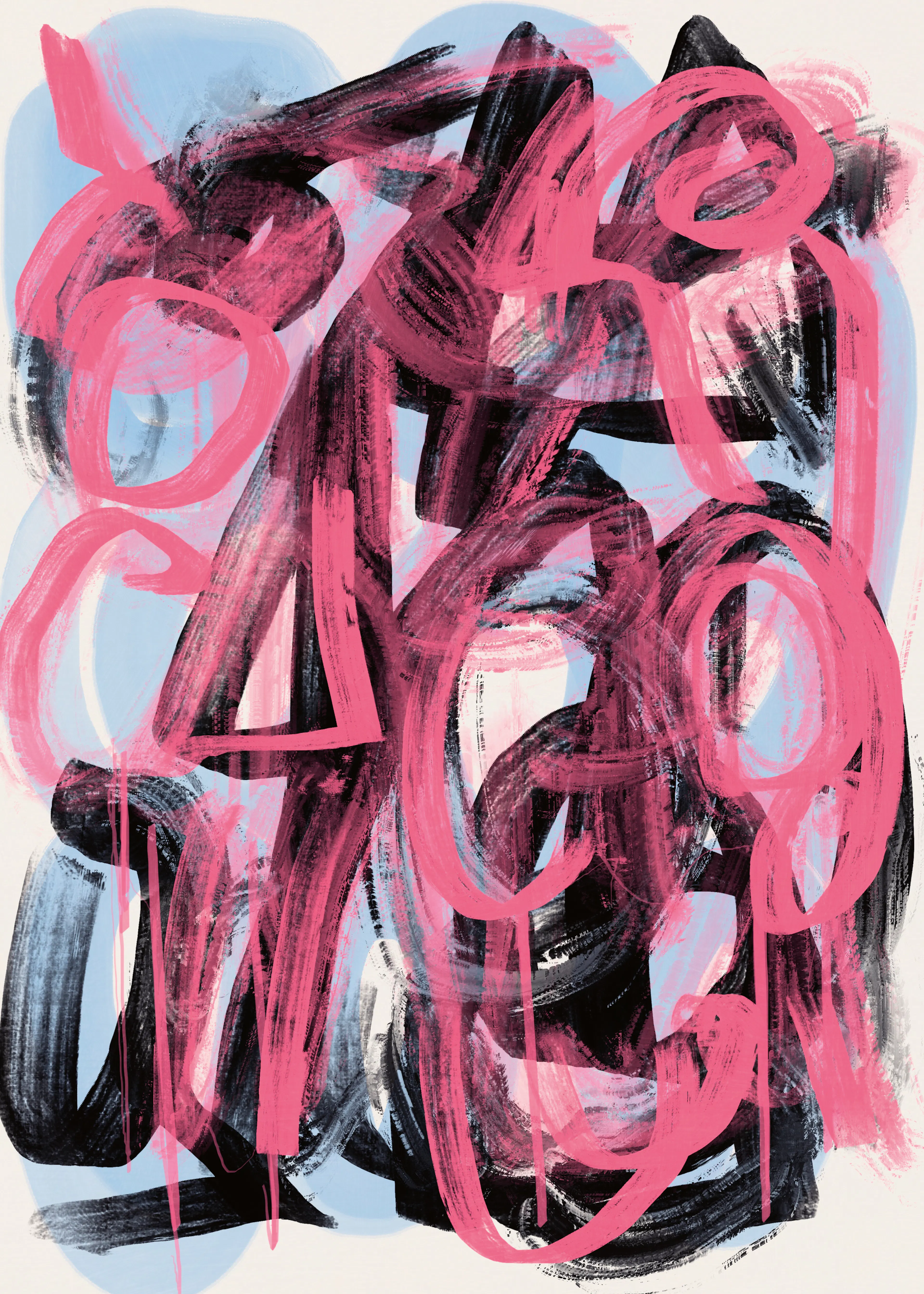 Little Dean - Levendige Roze Zwarte Abstracte Poster 0
