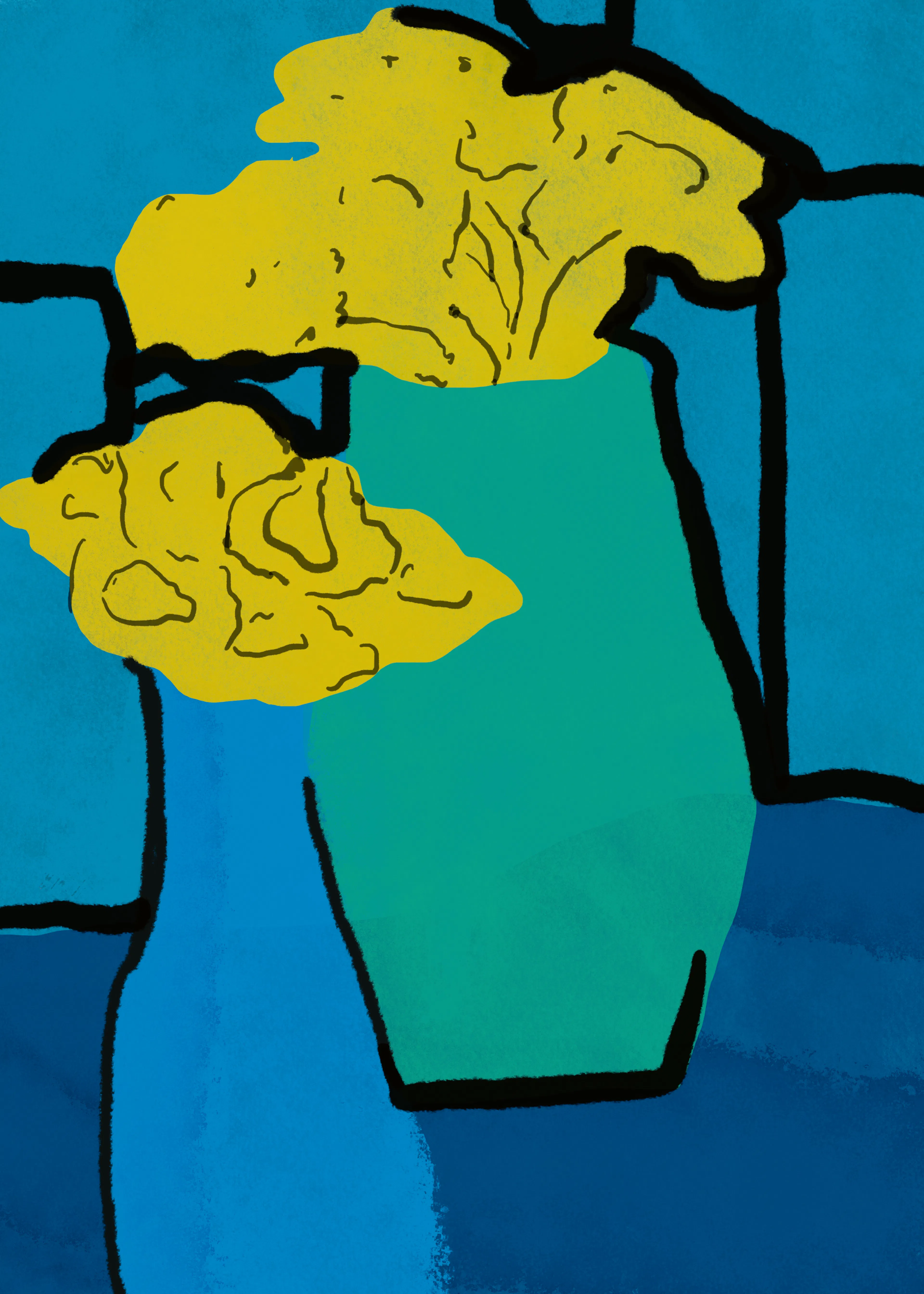 Little Dean - Flores Amarillas Jarrones Azules Póster 0