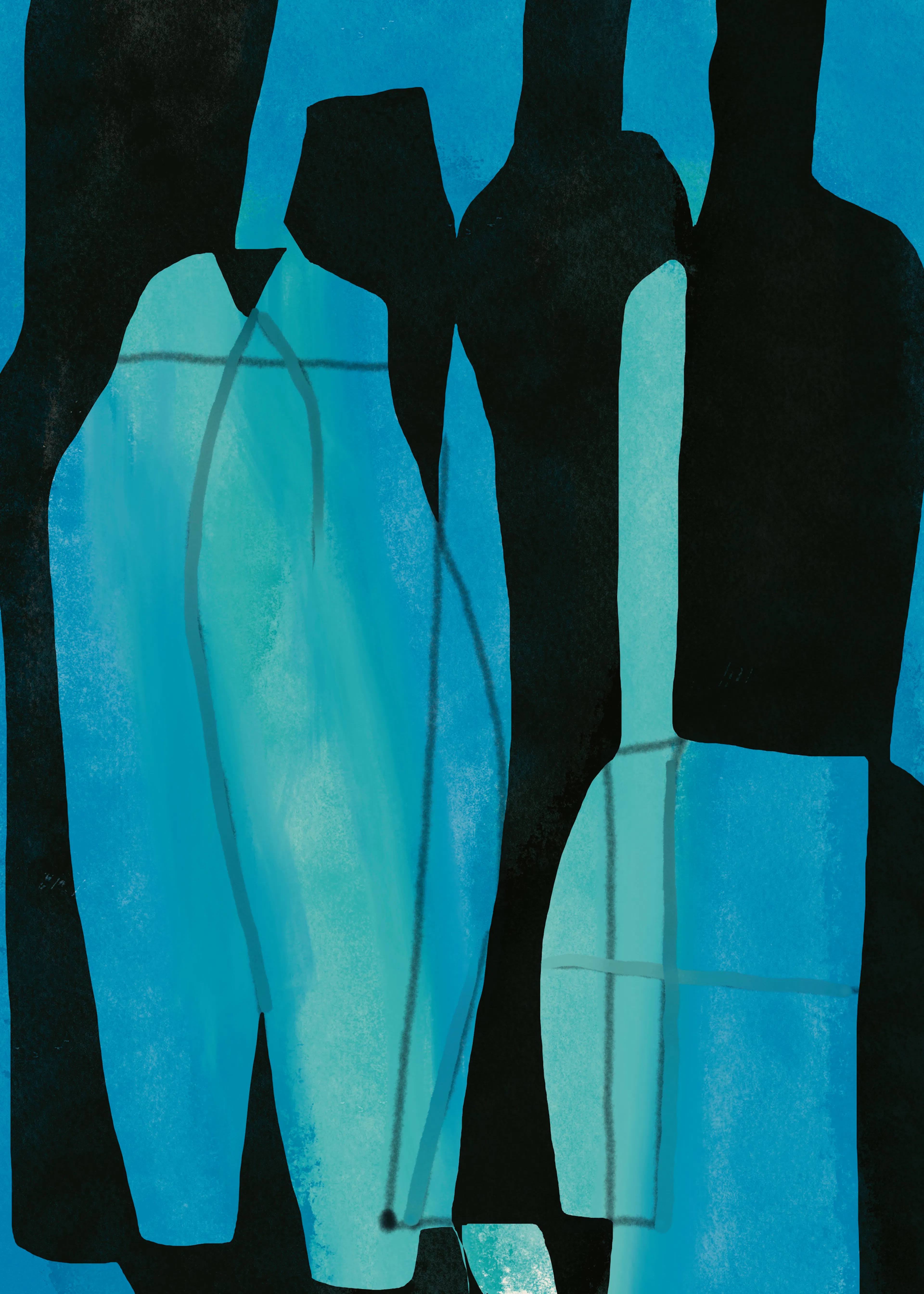 Little Dean - Sereen Blauwe Abstracte Vormen Poster 0