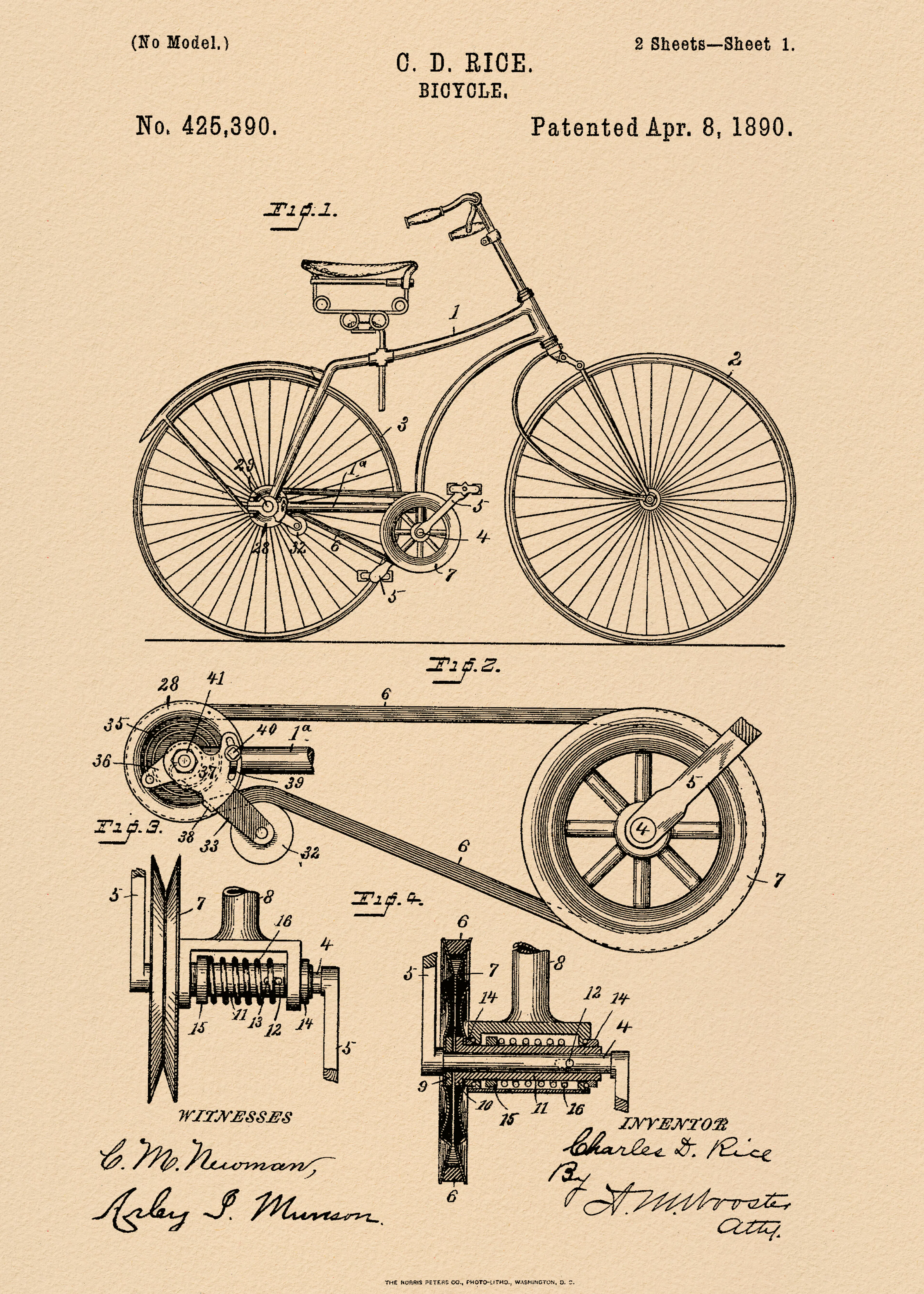 Andreas Magnusson - Patente de Bicicleta 1890 Póster 0