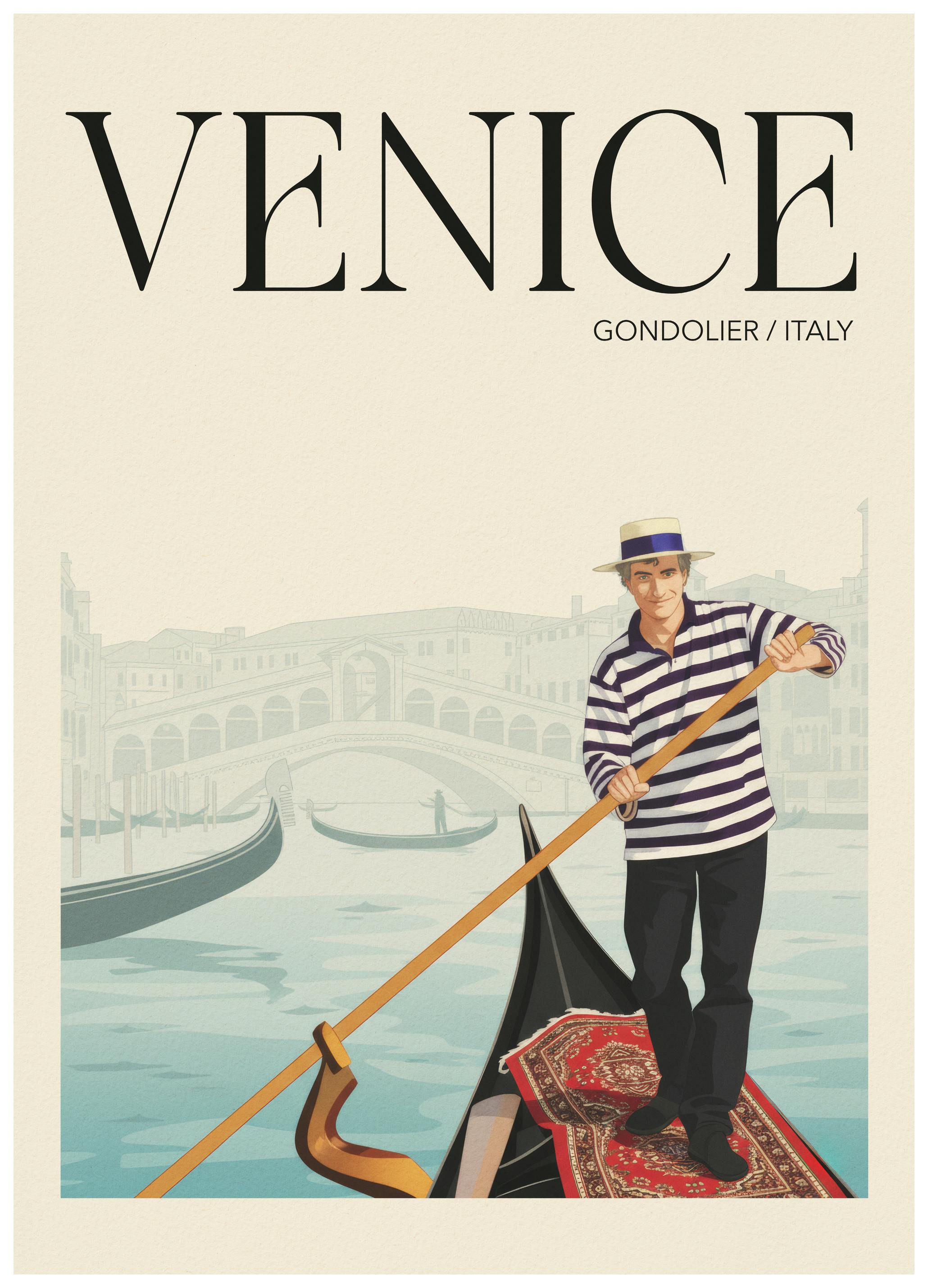 Andreas Magnusson - Venice Gondolier Scene Poster (13x18 cm) - Poster Store