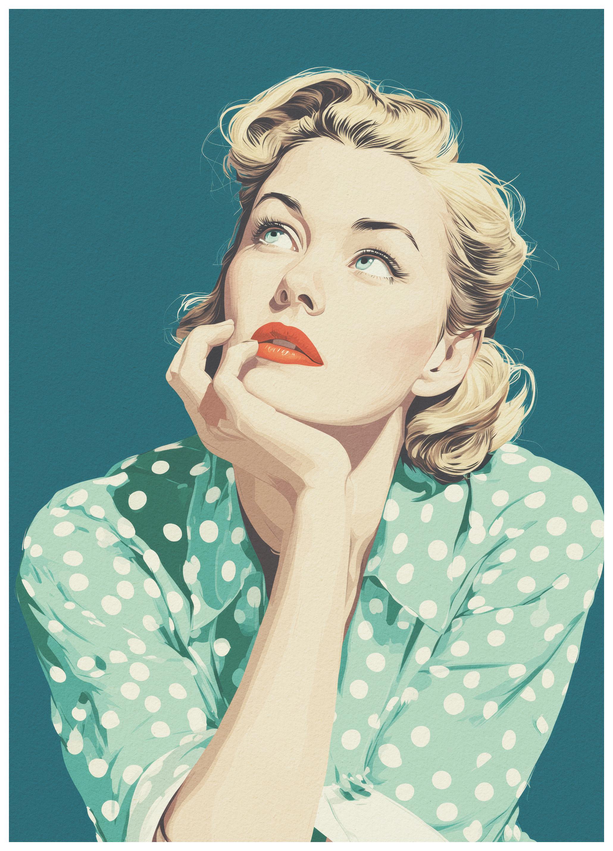 Andreas Magnusson - Donna Retrò Pensierosa Poster (30x40 cm) - Poster Store