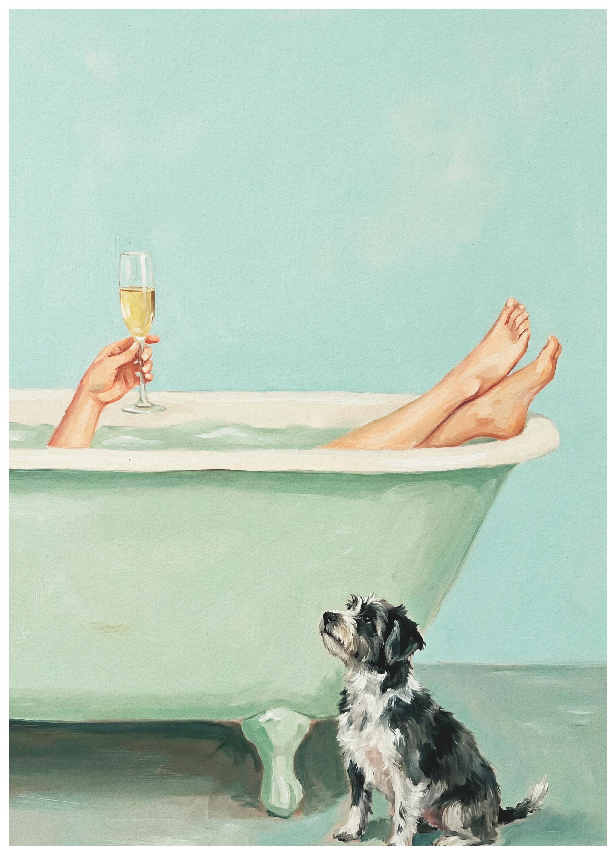 Andreas Magnusson - Bath Time Champagne Dog Poster (21x30 cm) - Poster Store